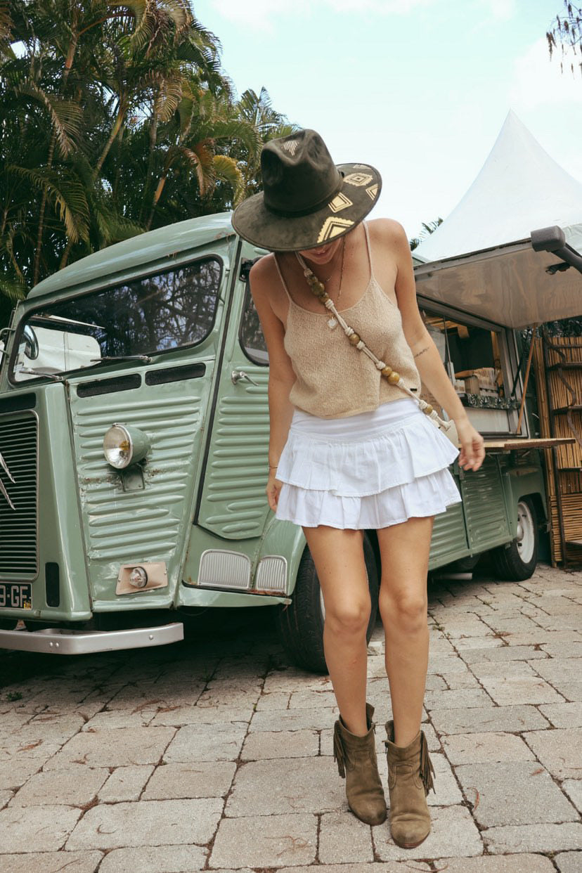 Gilded Aztec Painted Green Suede Hat