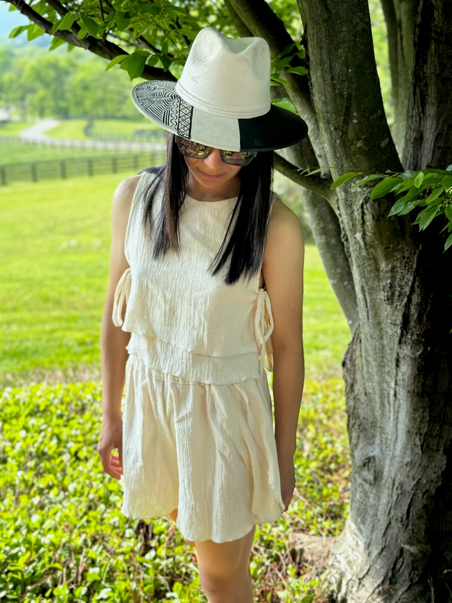 Tie-Side Cotton Tank Top - Natural