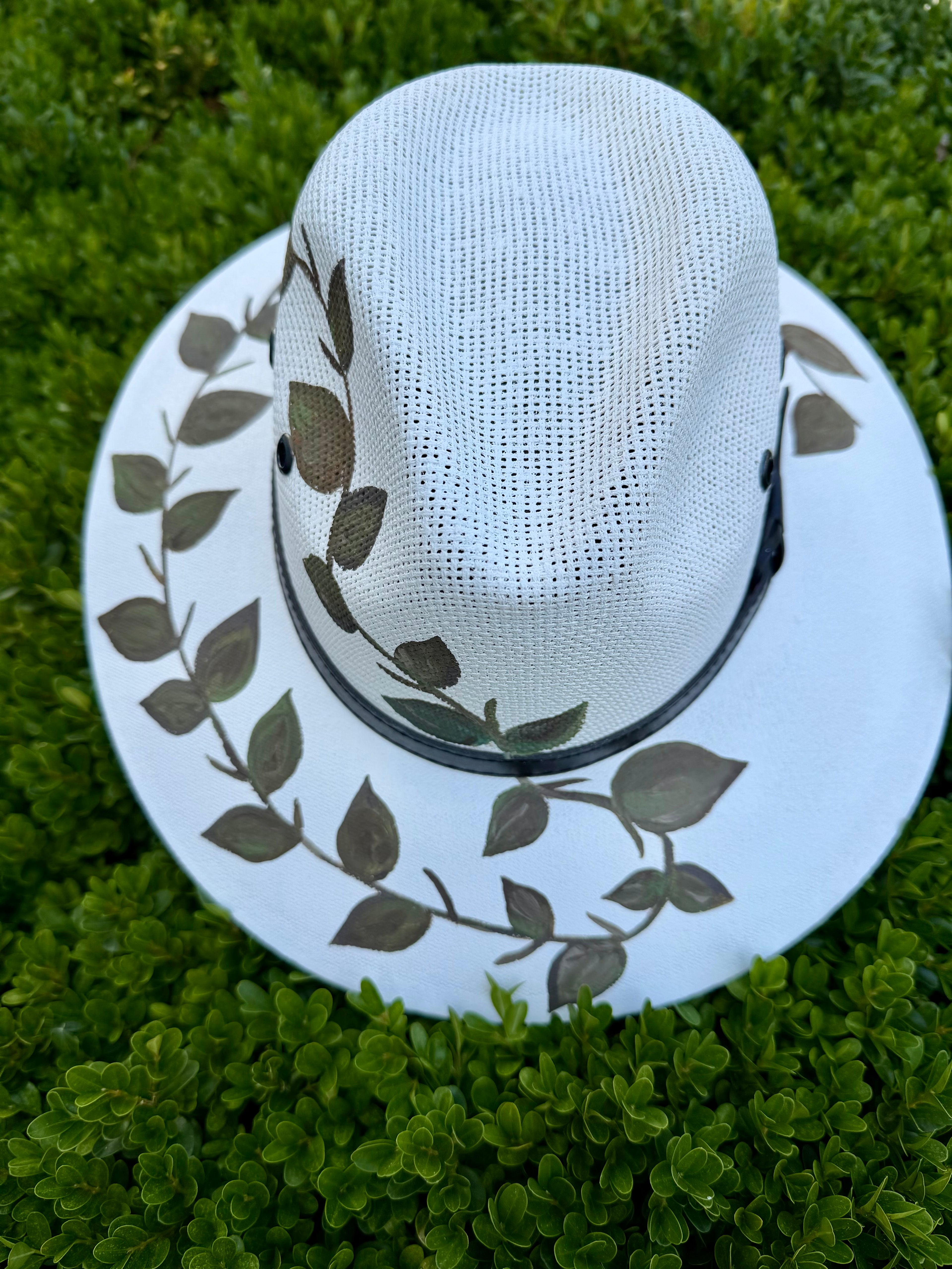 Vine & Leaf Painted Jute Hat