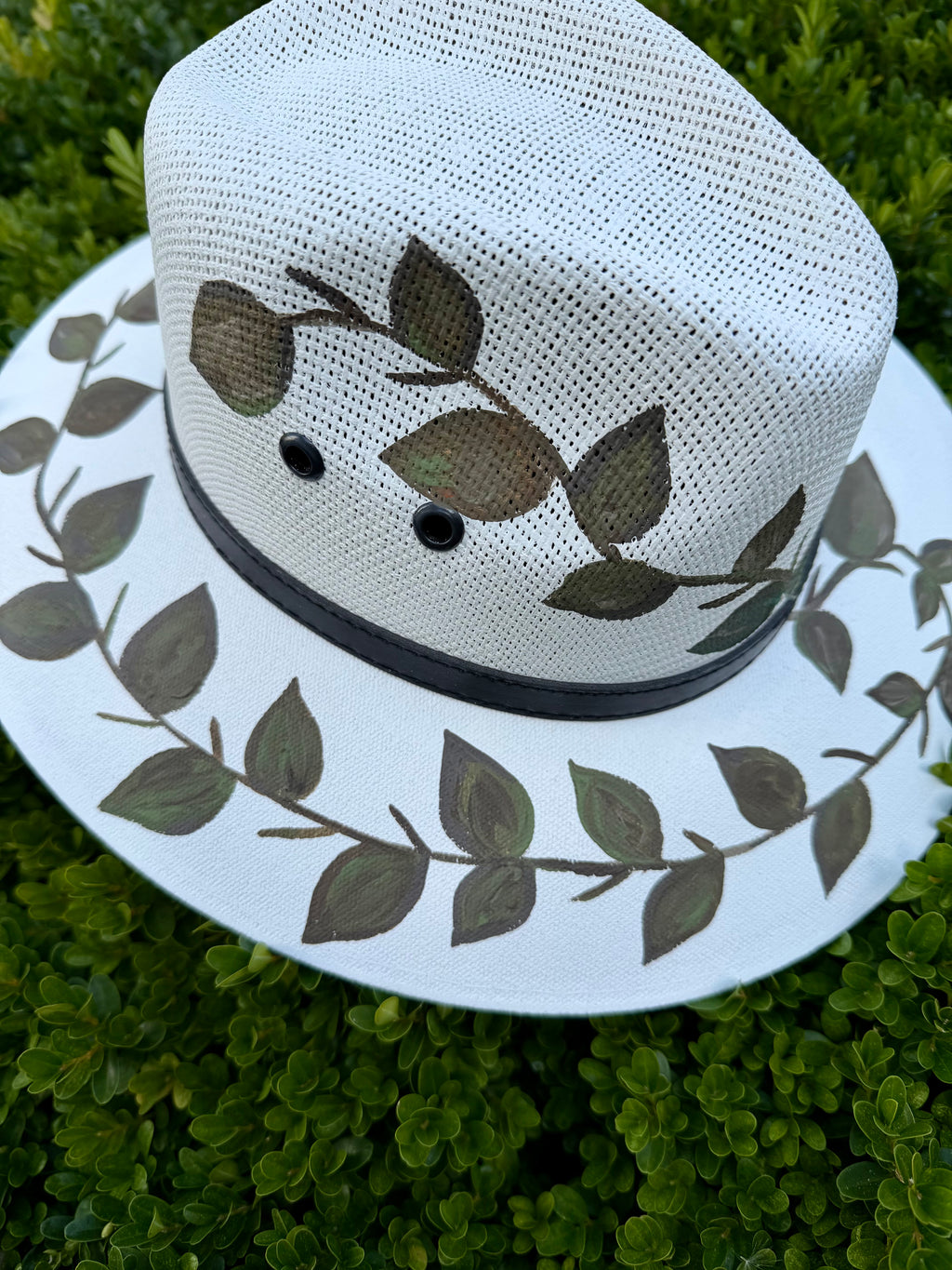 Vine & Leaf Painted Jute Hat