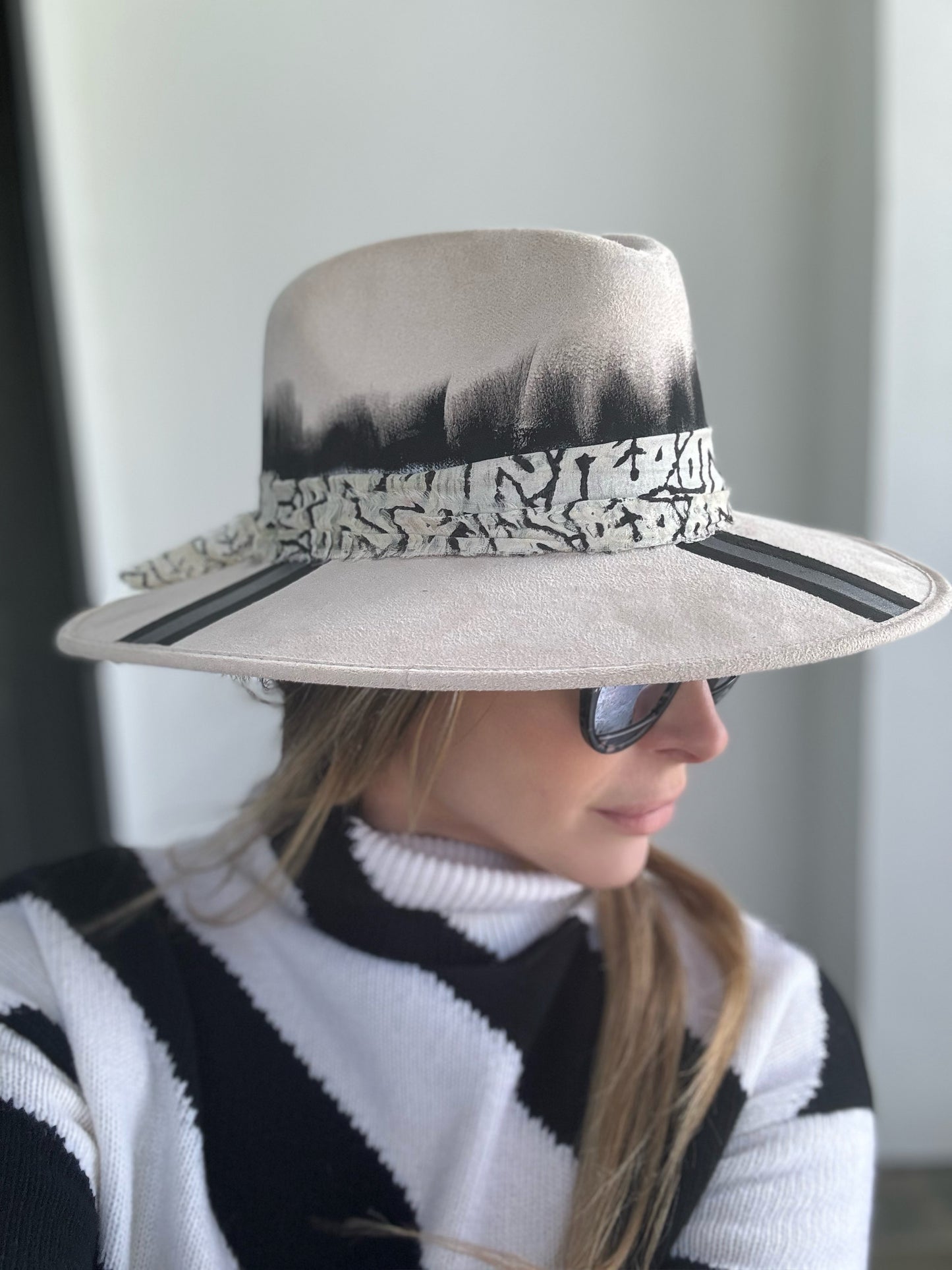 Tribal Stripe Painted Suede Hat