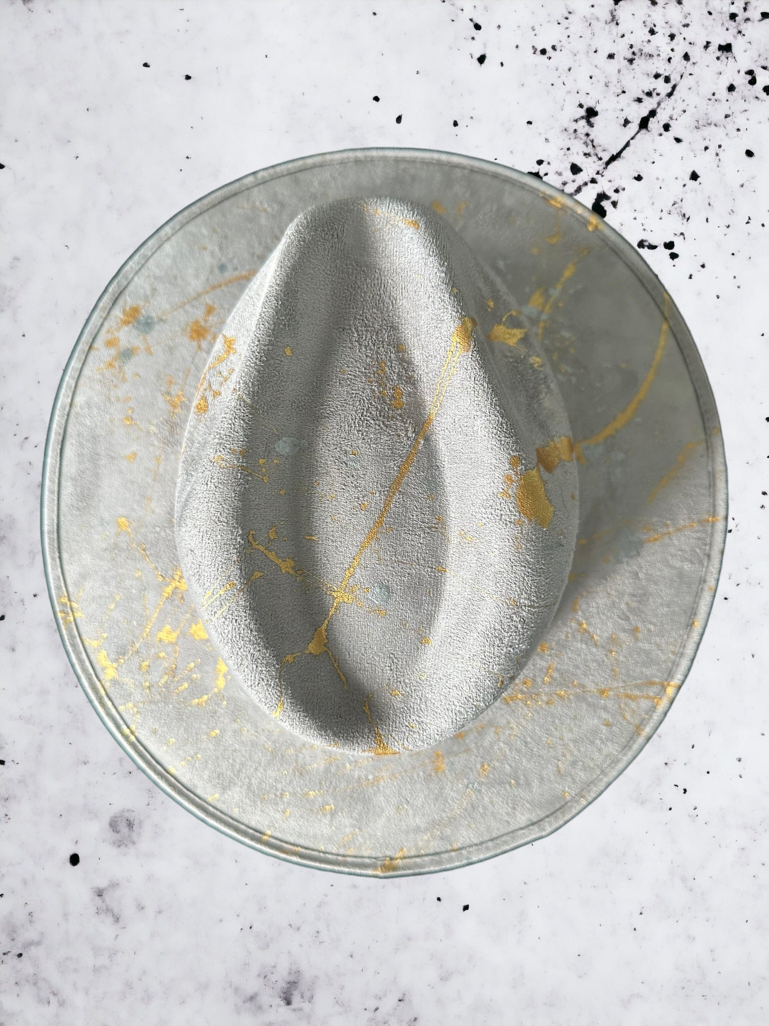 Abstract Paint Splatter Gray Vegan Suede Hat