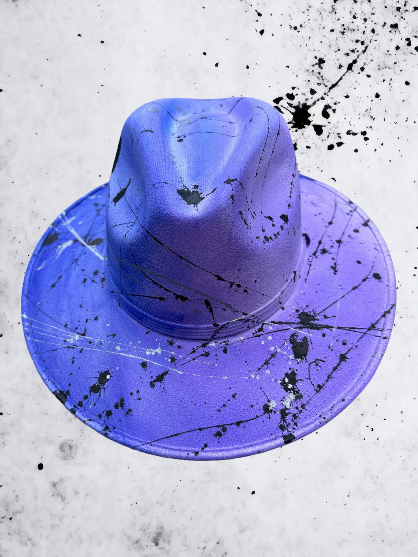 Abstract Paint Splatter Purple Ombré Suede Hat