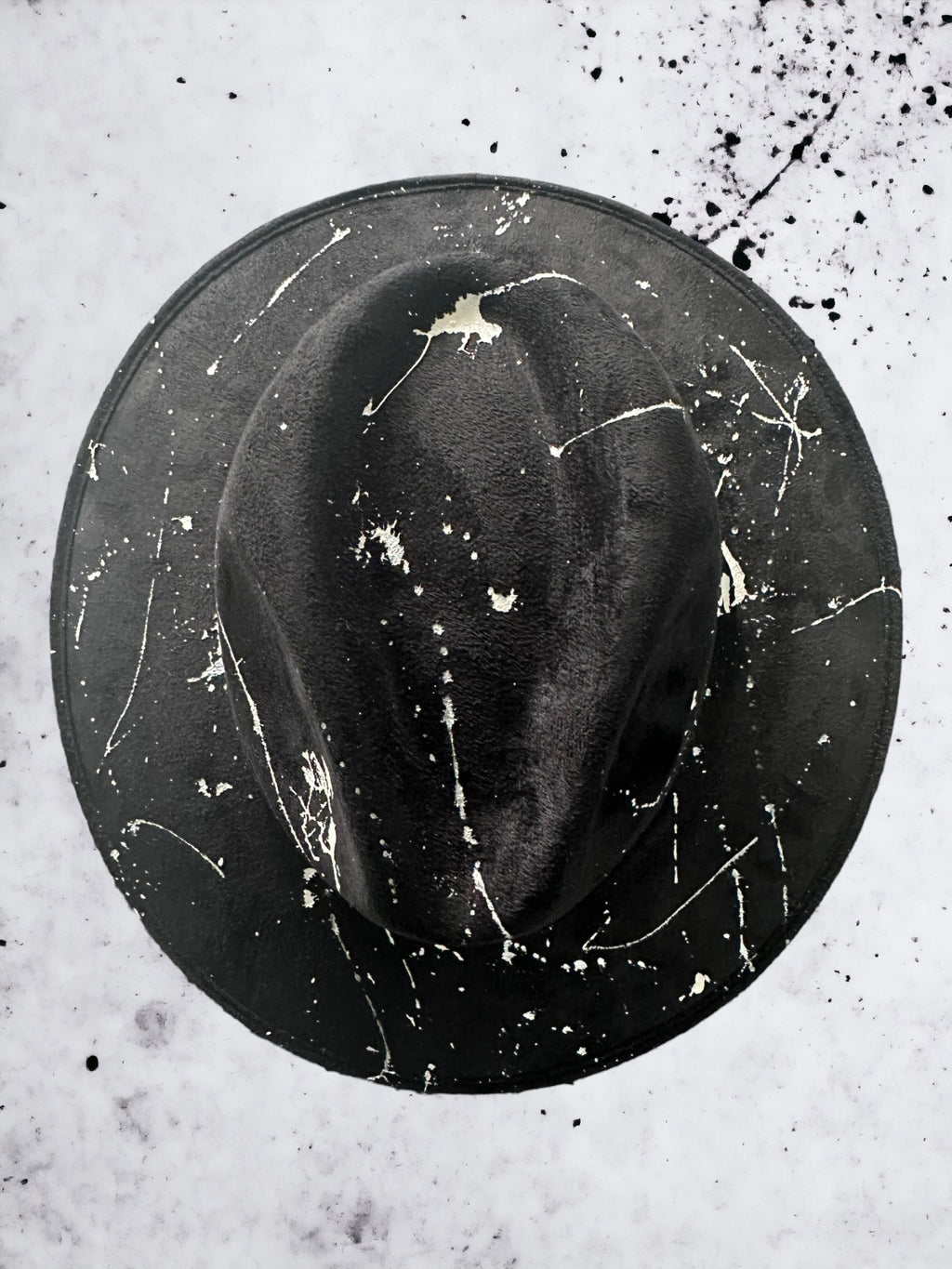 Abstract Paint Splatter Black Vegan Suede Hat
