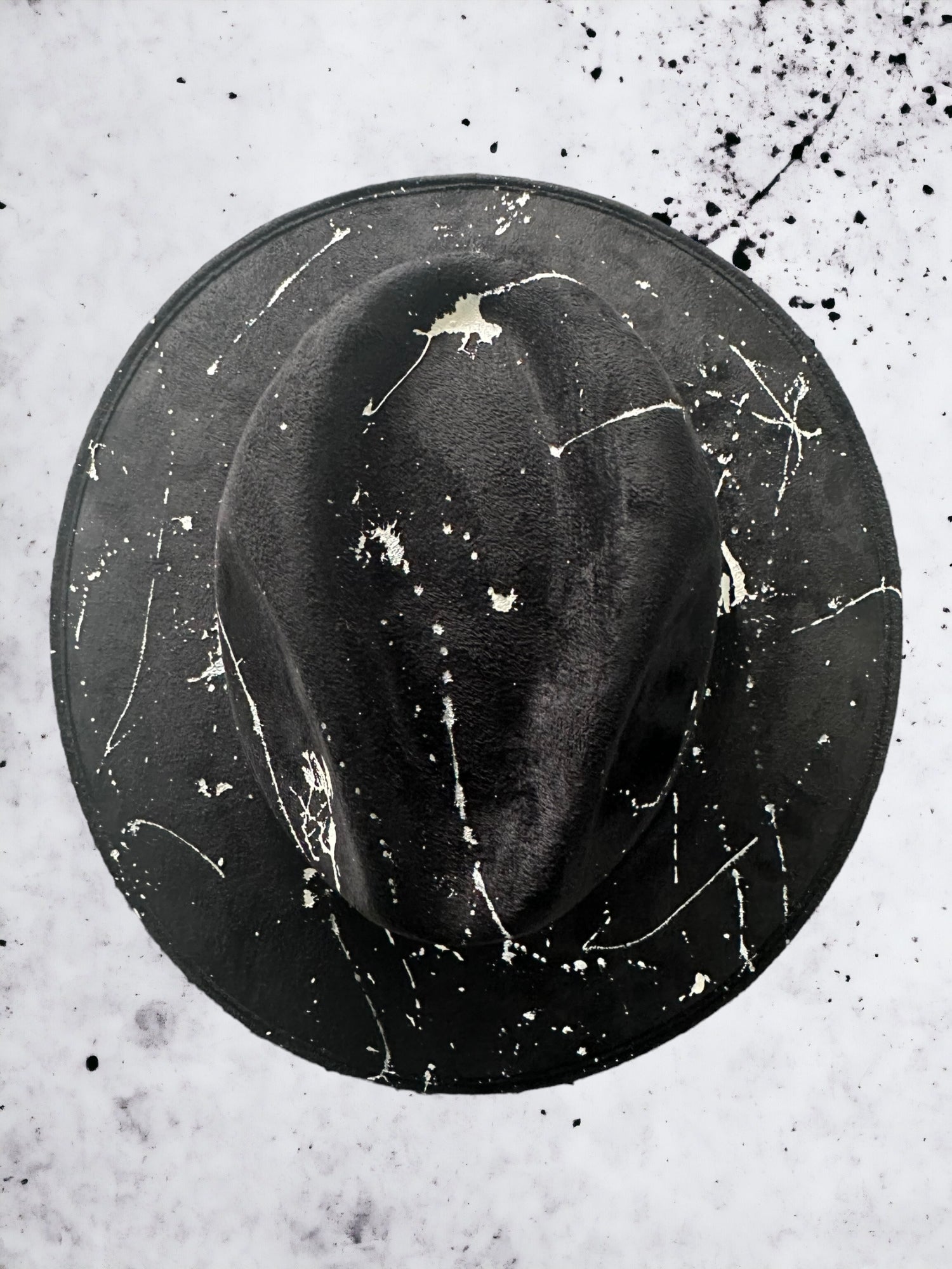 Abstract Paint Splatter Black Vegan Suede Hat