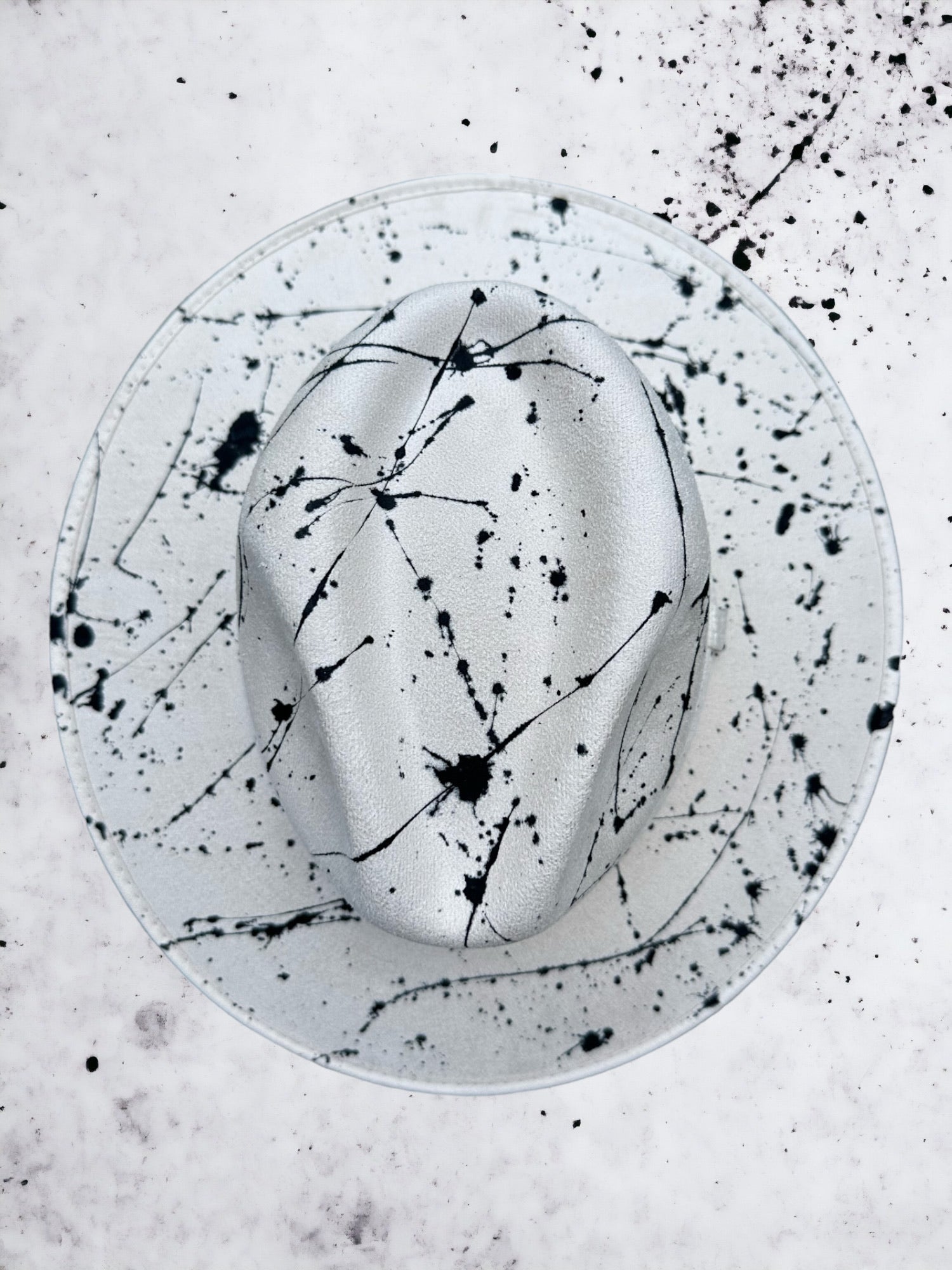 Abstract Paint Splatter Ivory Vegan Suede Hat