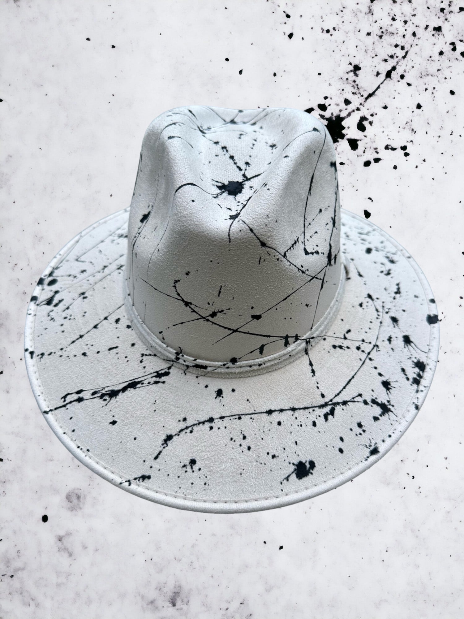 Abstract Paint Splatter Ivory Vegan Suede Hat