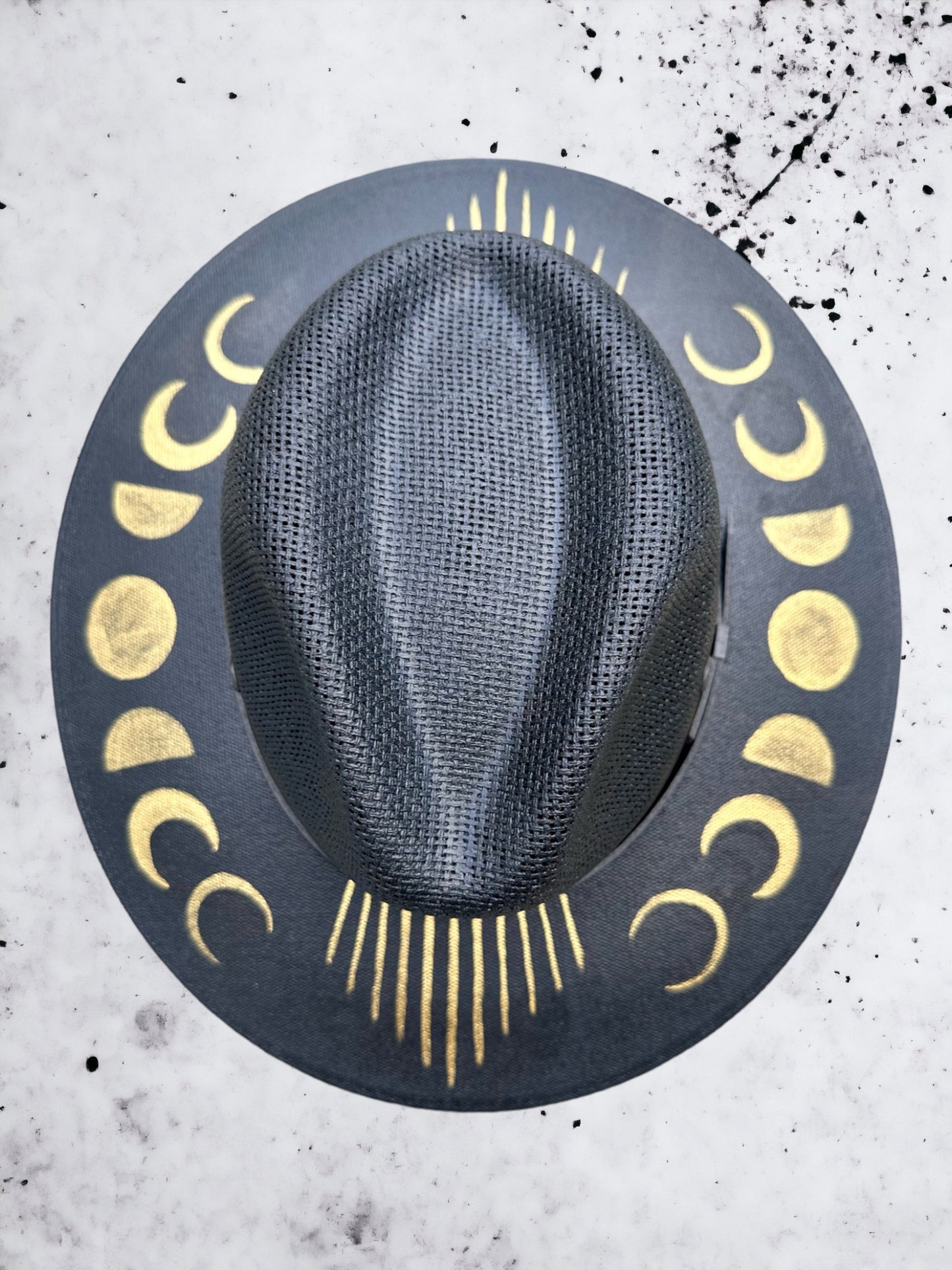 Moon Phases Painted Jute Canvas Hat