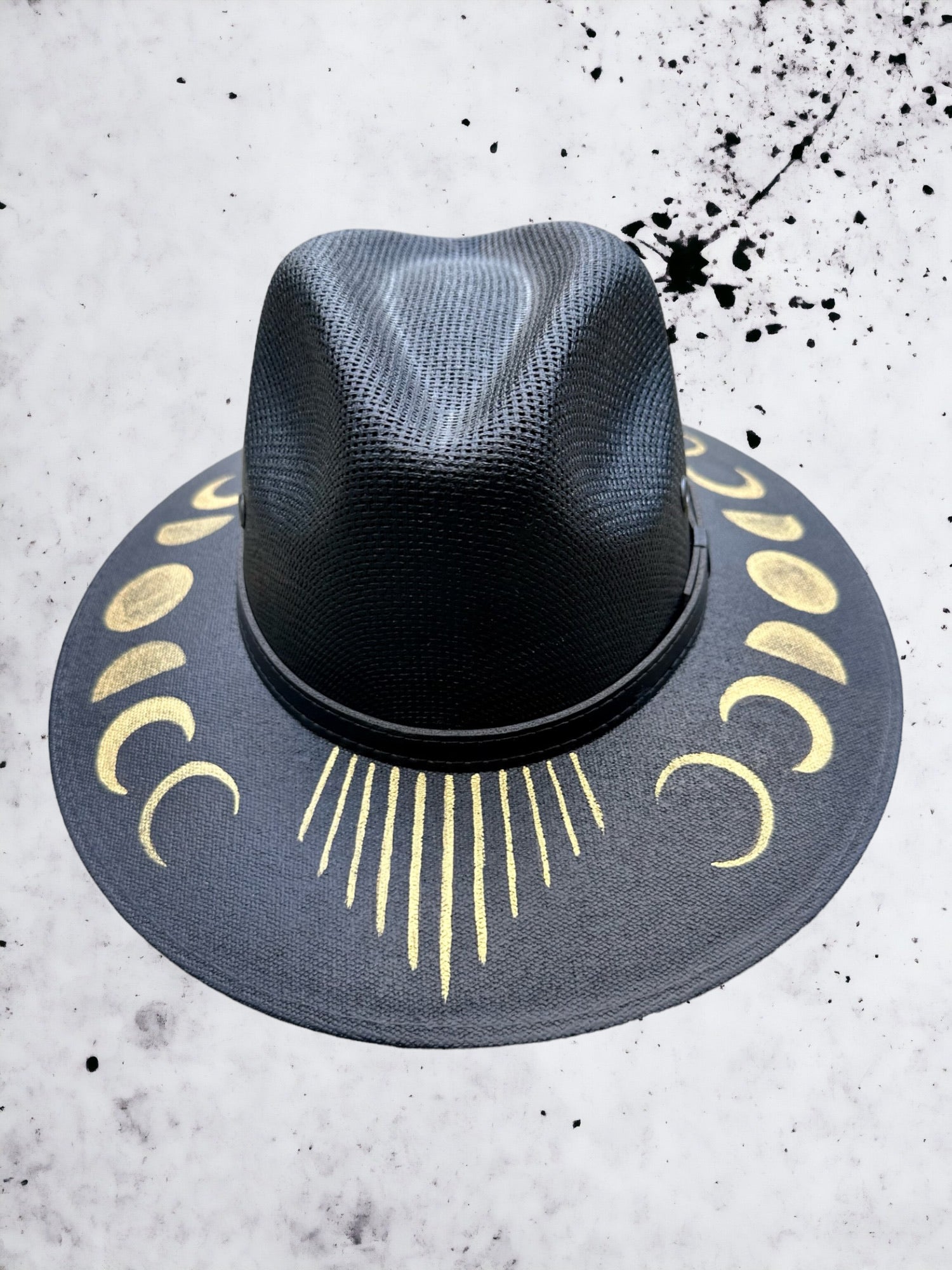 Moon Phases Painted Jute Canvas Hat