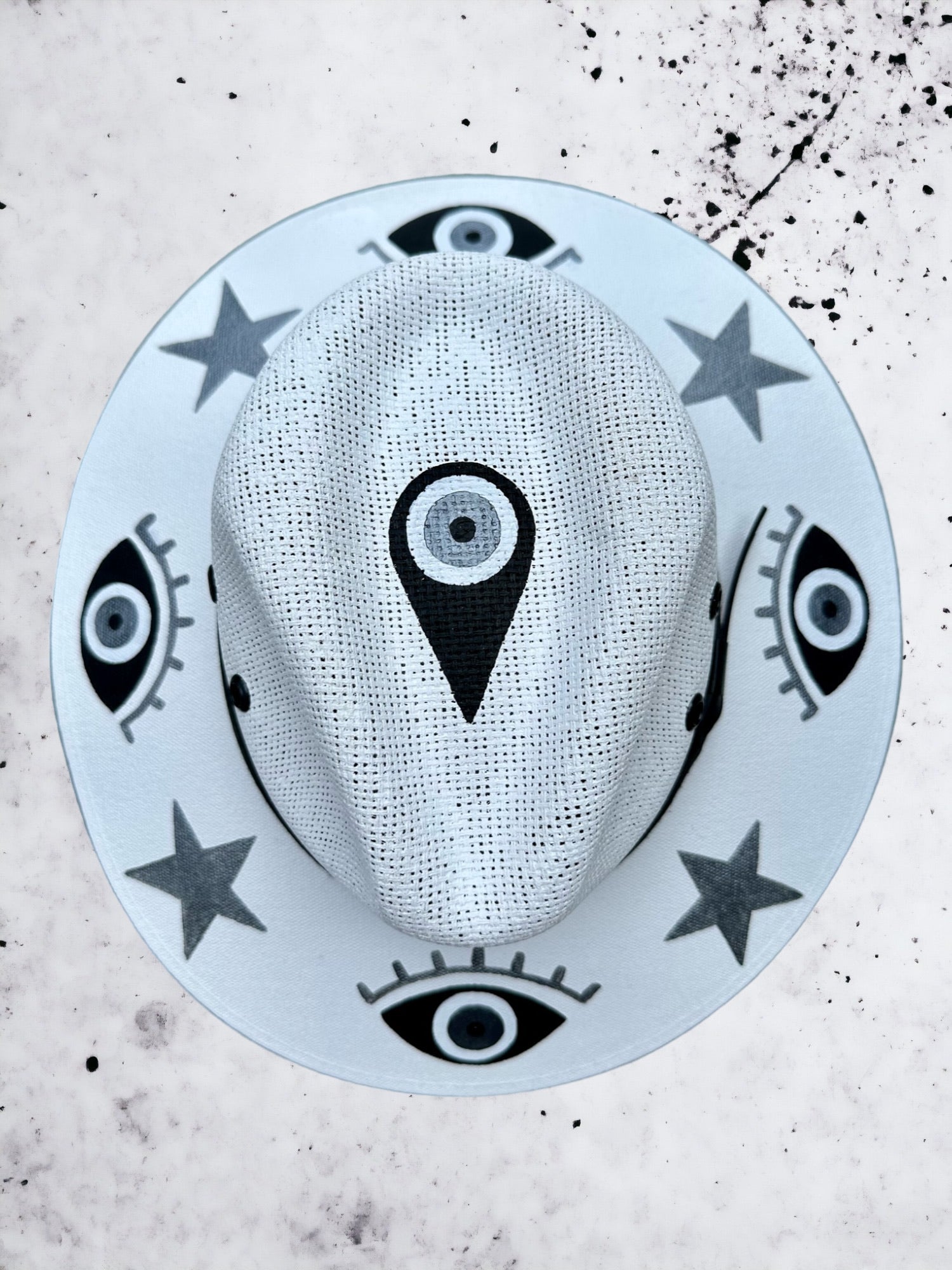 Starry Eyed Painted Jute Canvas Hat