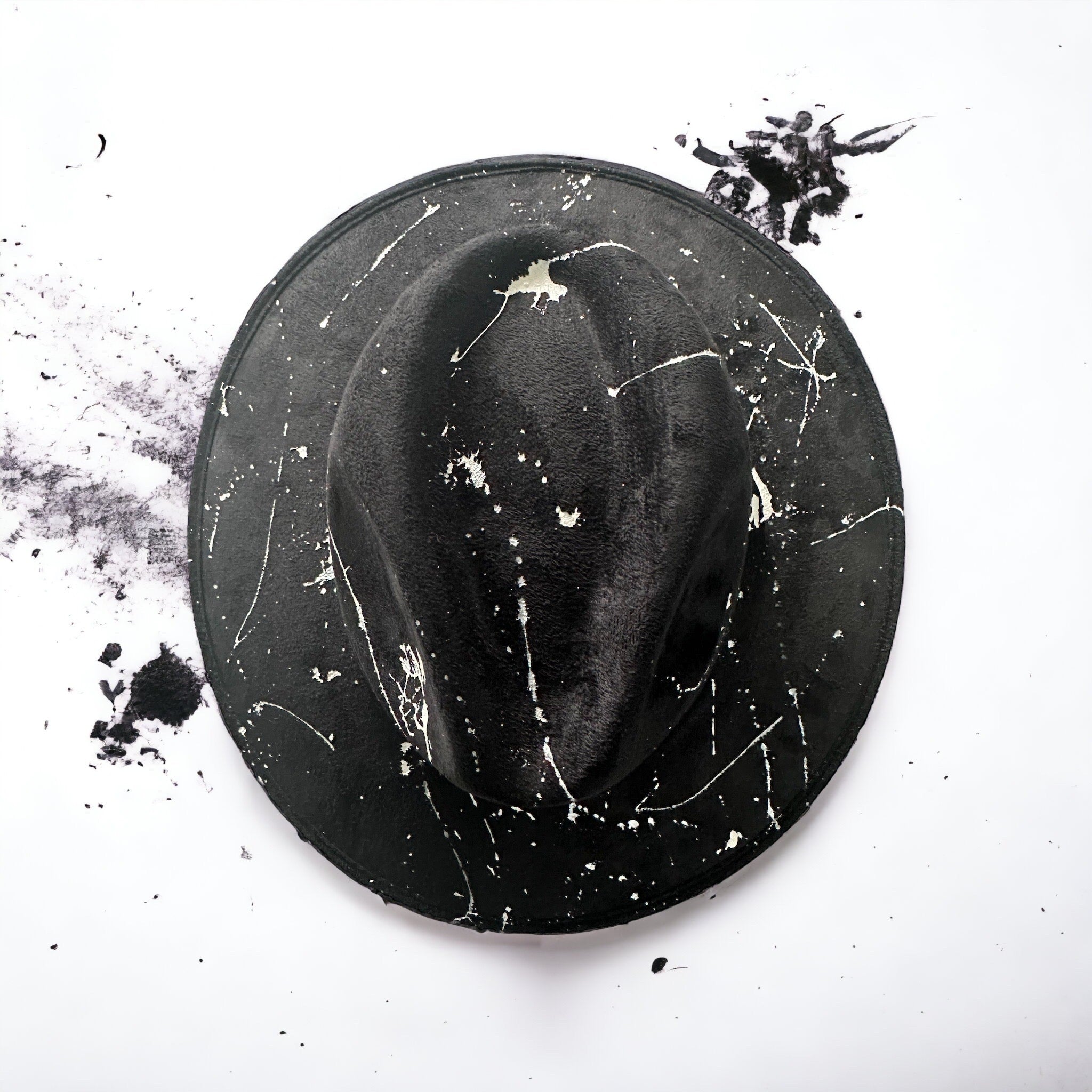 Abstract Paint Splatter Black Vegan Suede Hat