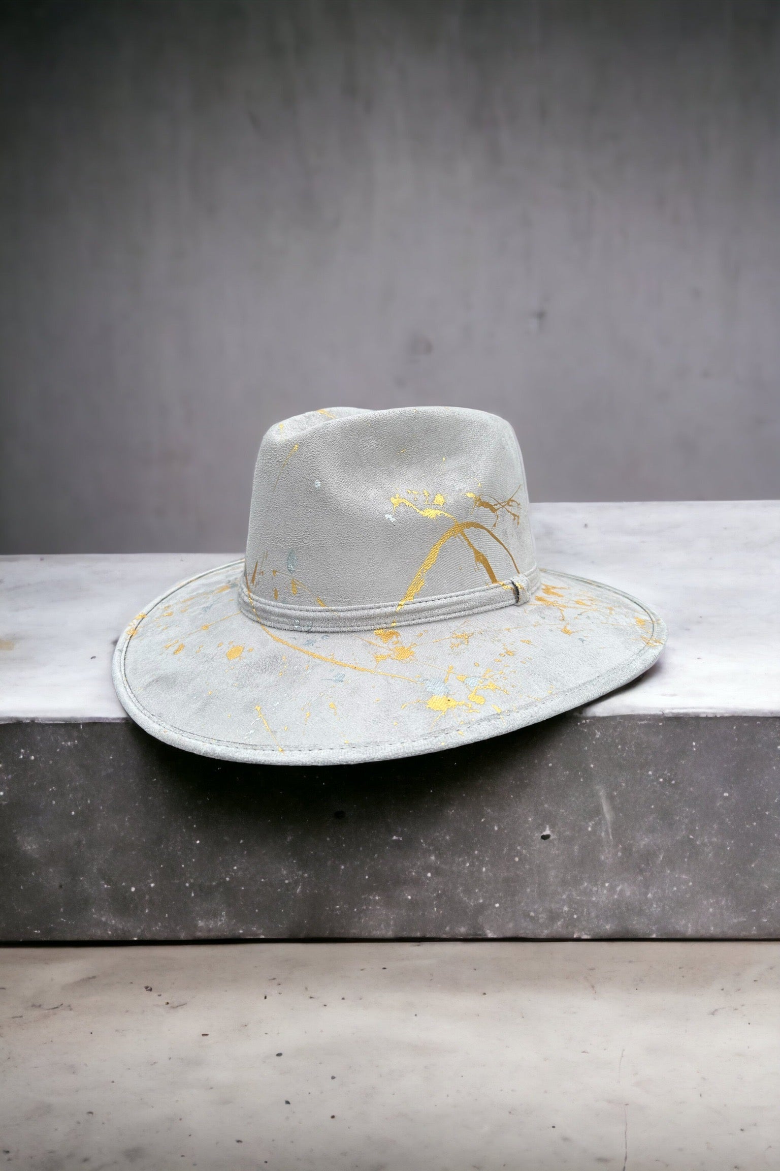 Abstract Paint Splatter Gray Vegan Suede Hat