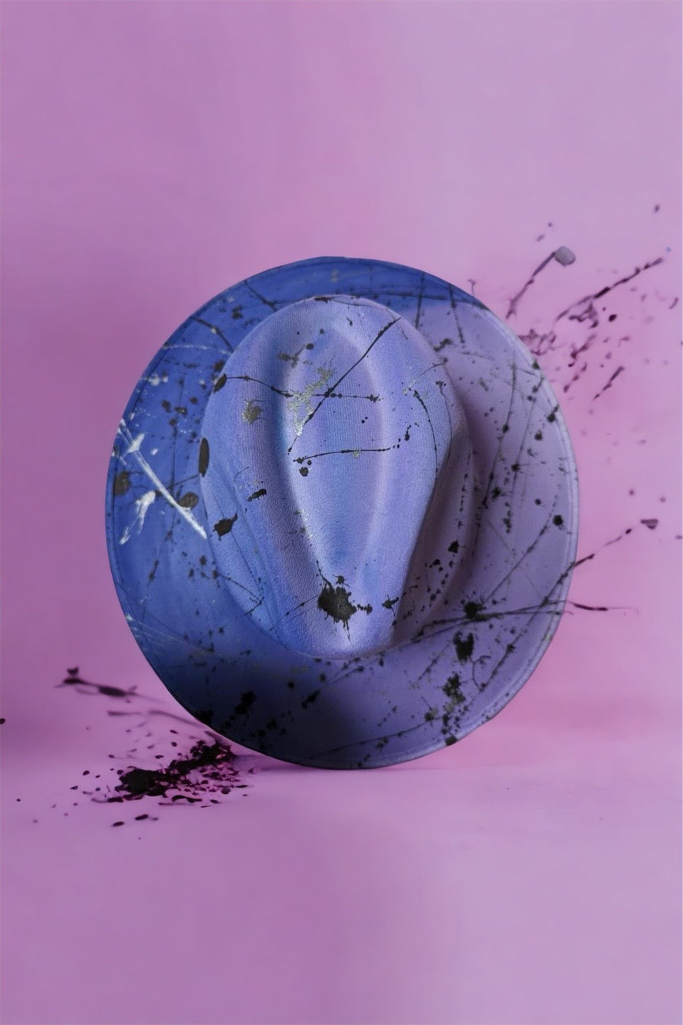 Abstract Paint Splatter Purple Ombré Vegan Suede Hat