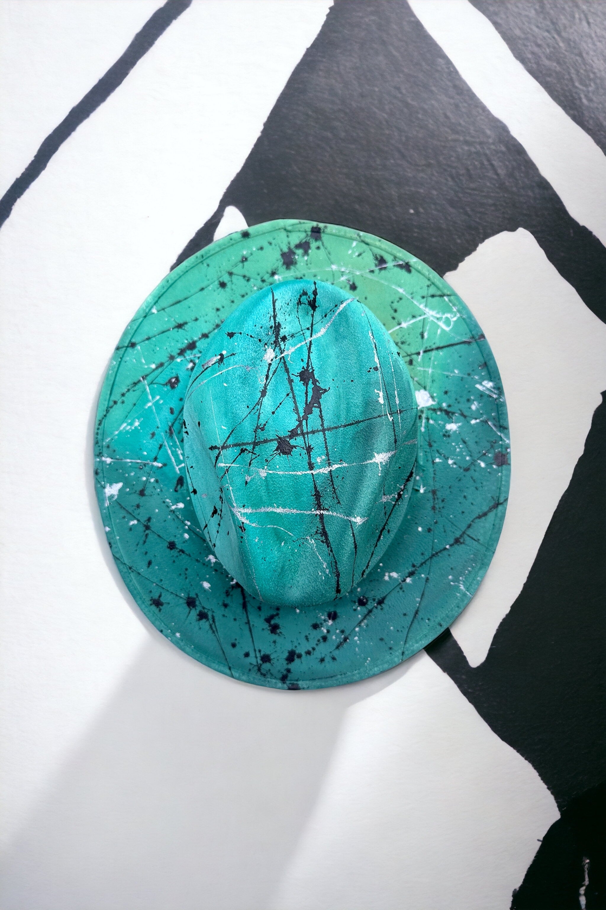 Abstract Paint Splatter Green Ombré Vegan Suede Hat