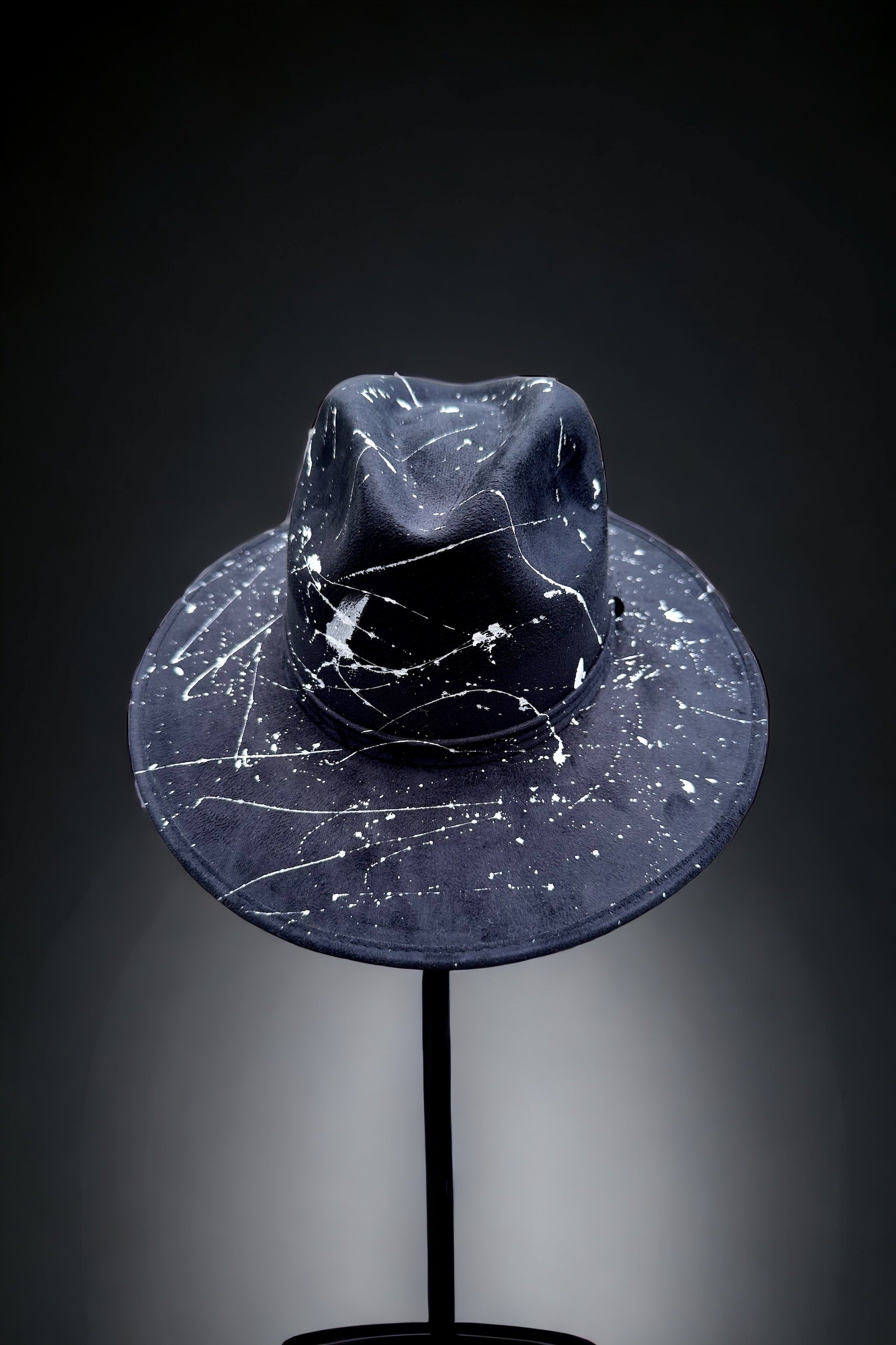 Abstract Paint Splatter Black Vegan Suede Hat