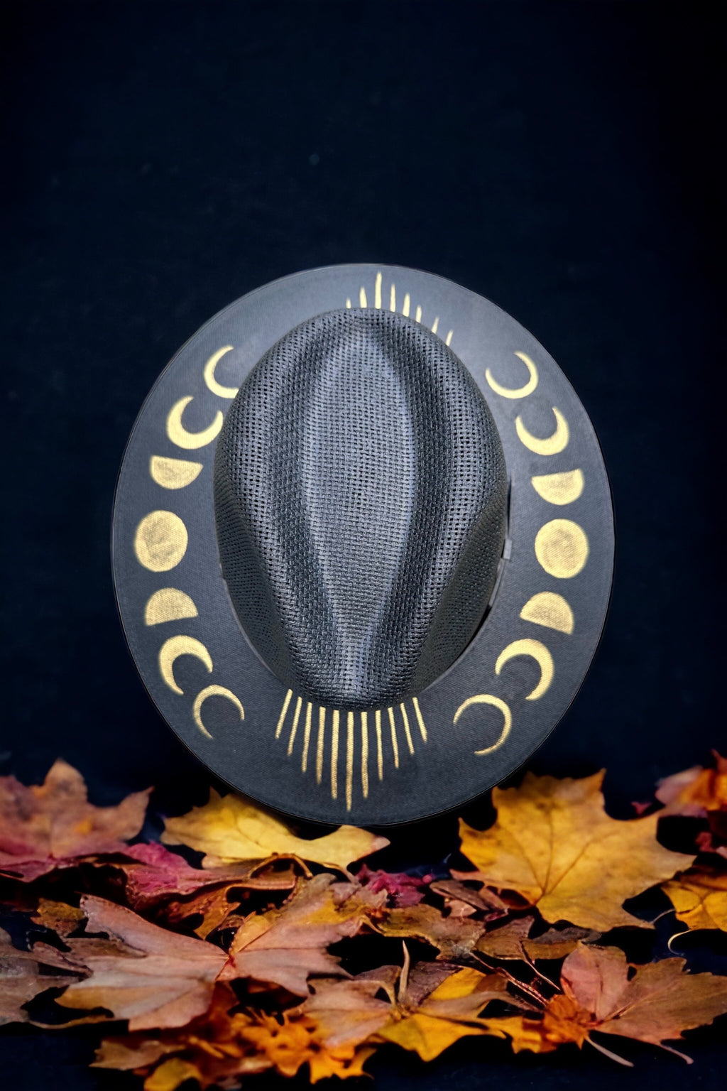 Moon Phases Painted Jute Canvas Hat