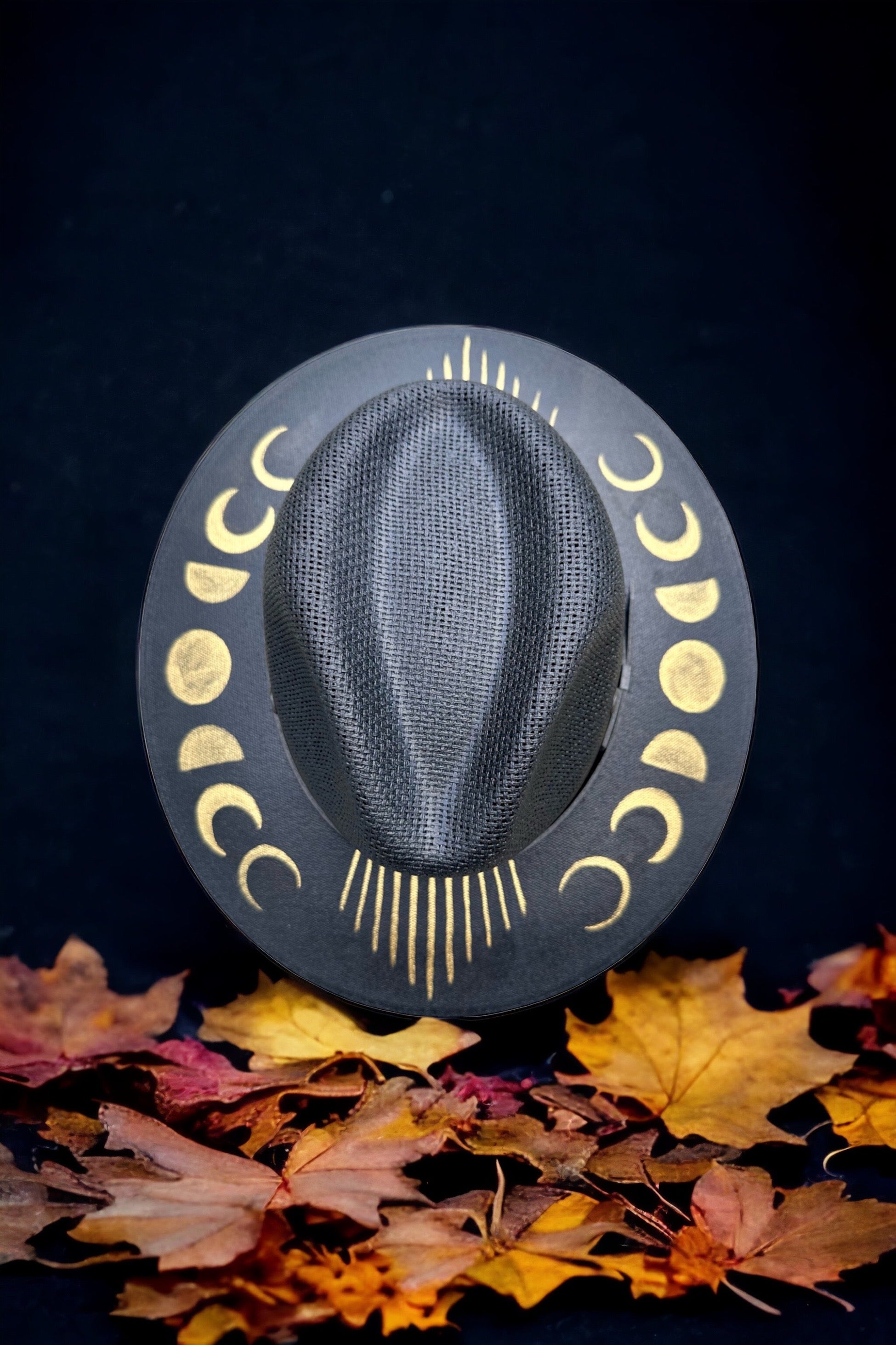 Moon Phases Painted Jute Canvas Hat