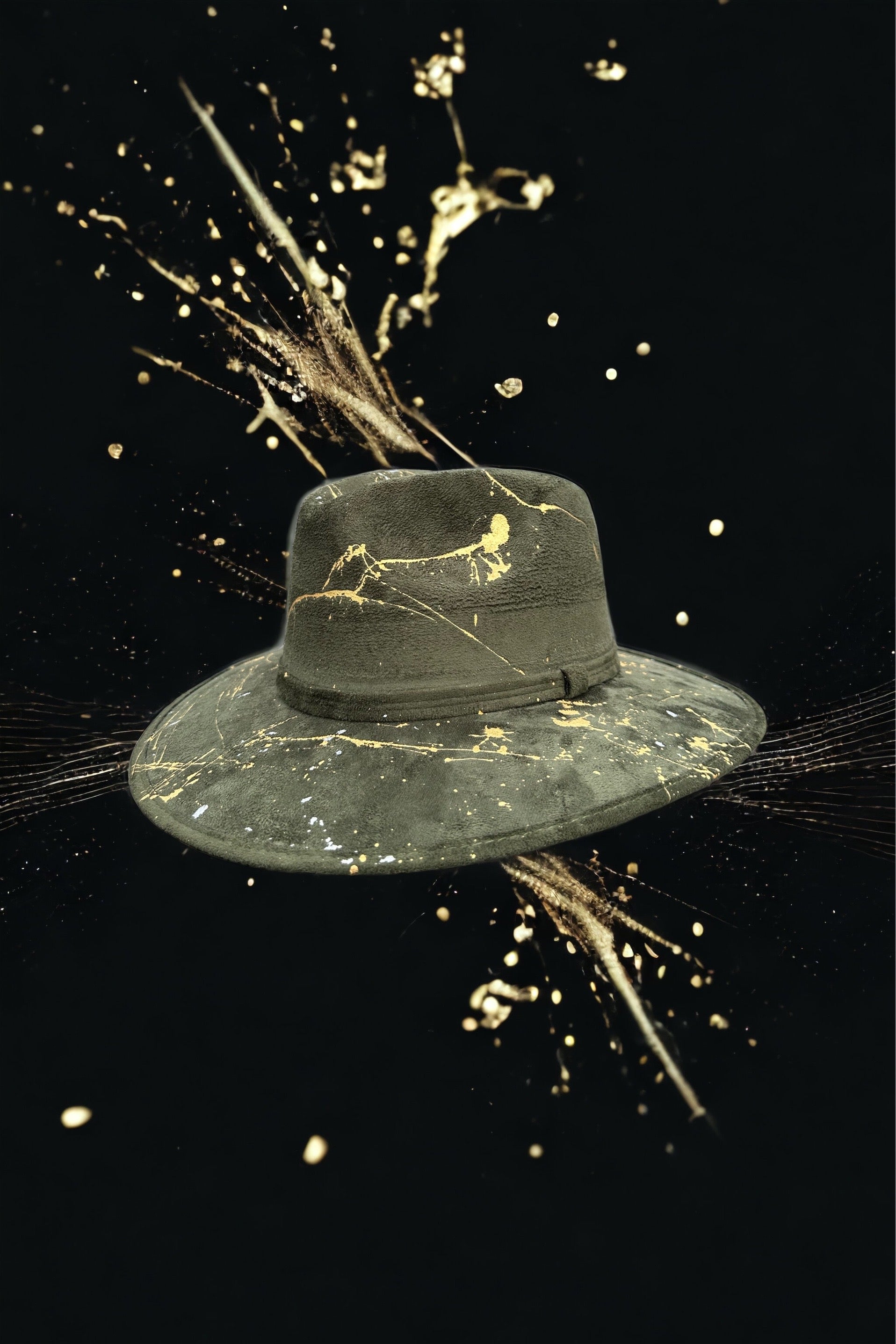 Abstract Paint Splatter Green Vegan Suede Hat