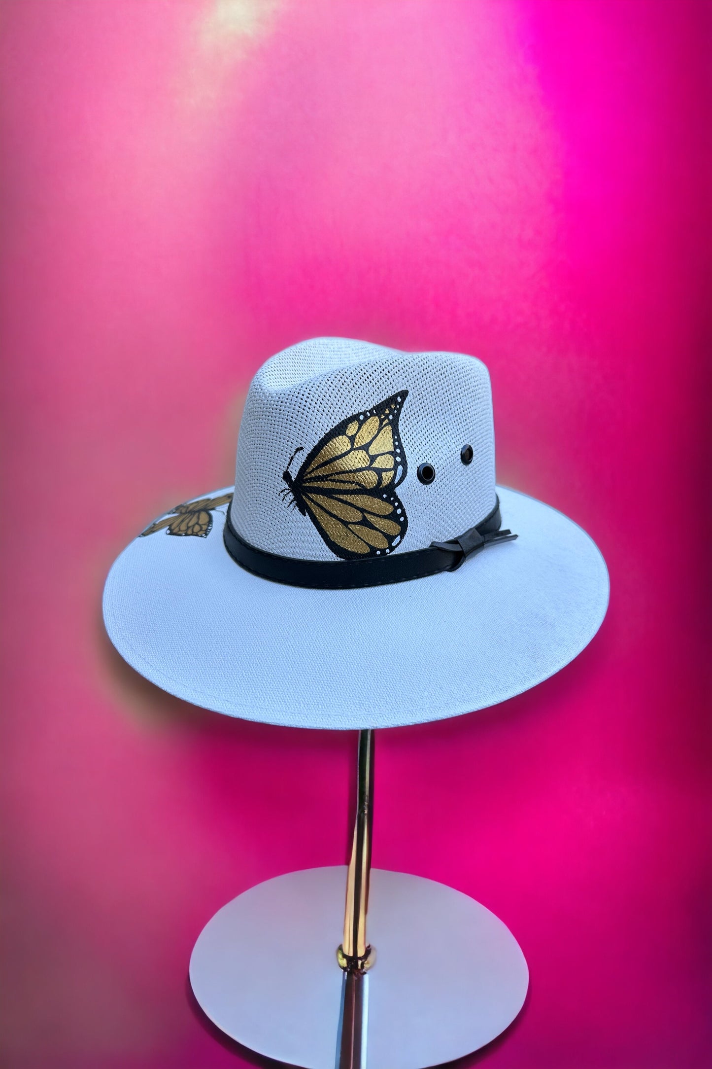 Golden Butterfly Painted Jute Canvas Hat