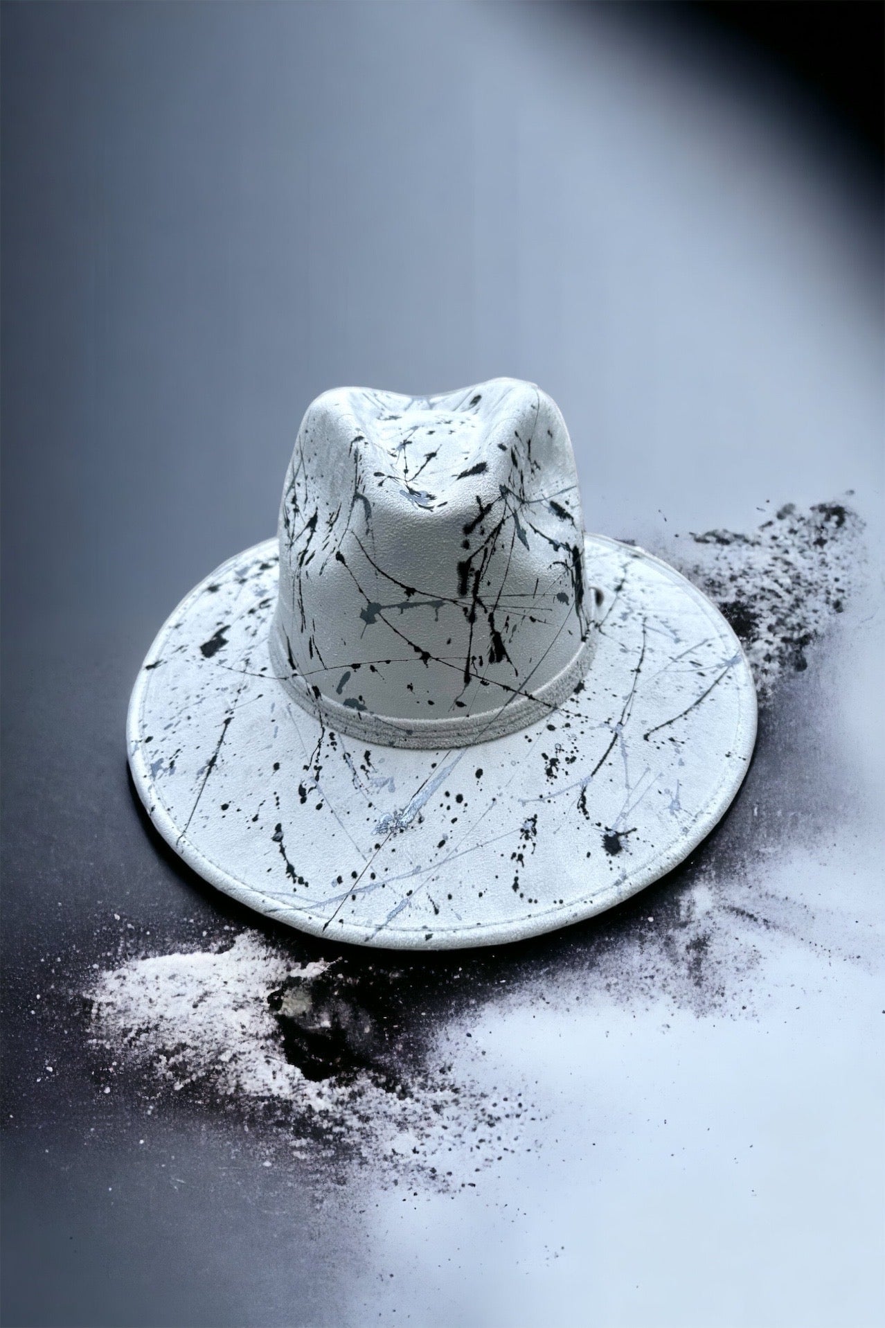 Abstract Paint Splatter Light Gray Vegan Suede Hat