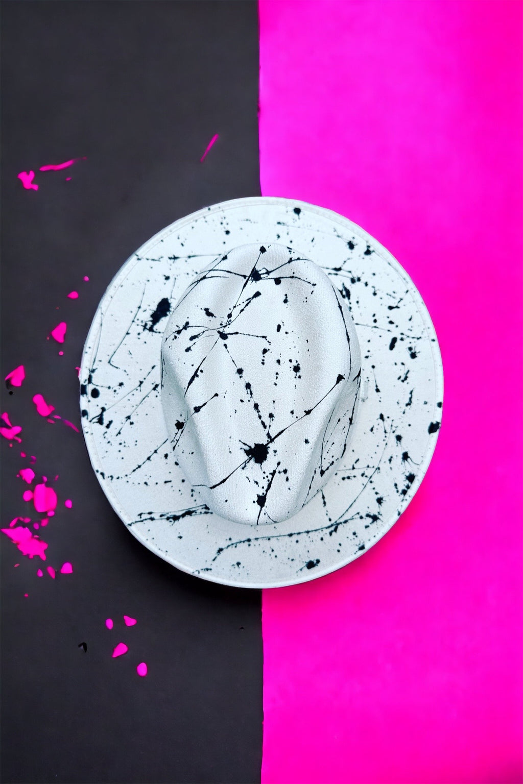 Abstract Paint Splatter Ivory Vegan Suede Hat