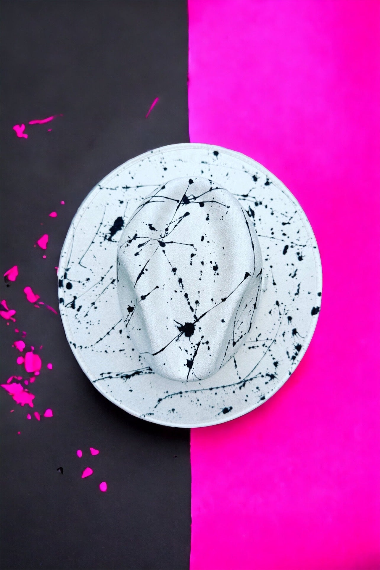 Abstract Paint Splatter Ivory Vegan Suede Hat