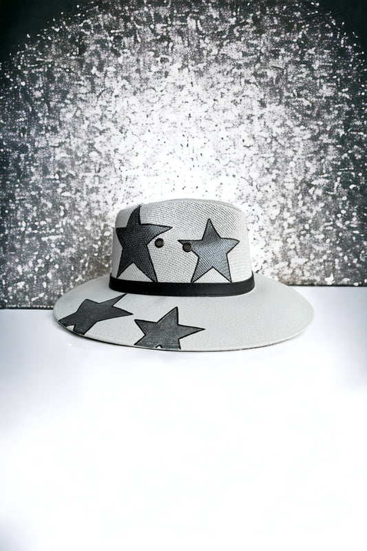 Silver Stars Painted Jute Hat