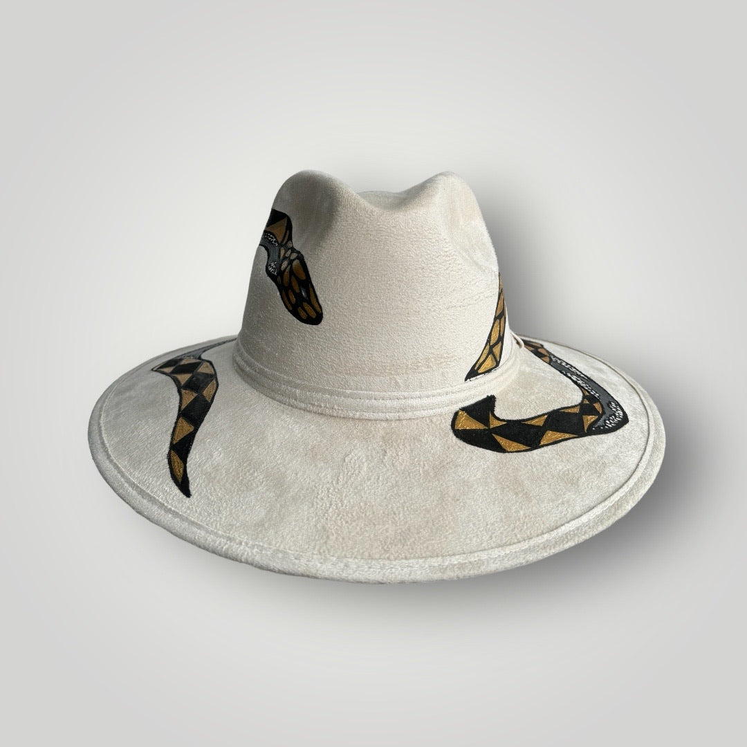 Gilded Serpent White Painted Vegan Suede Hat