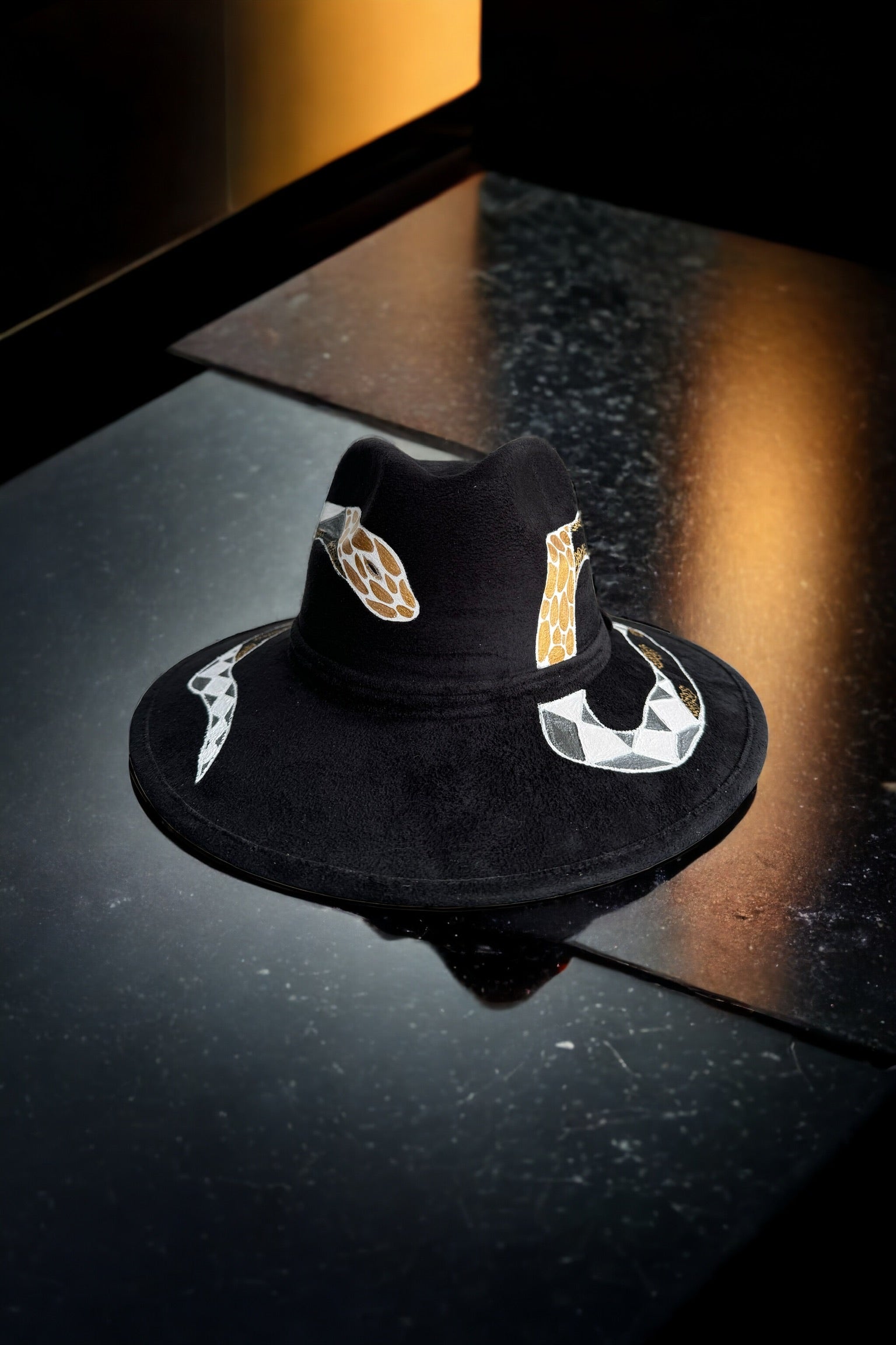 Gilded Serpent Black Painted Vegan Suede Hat