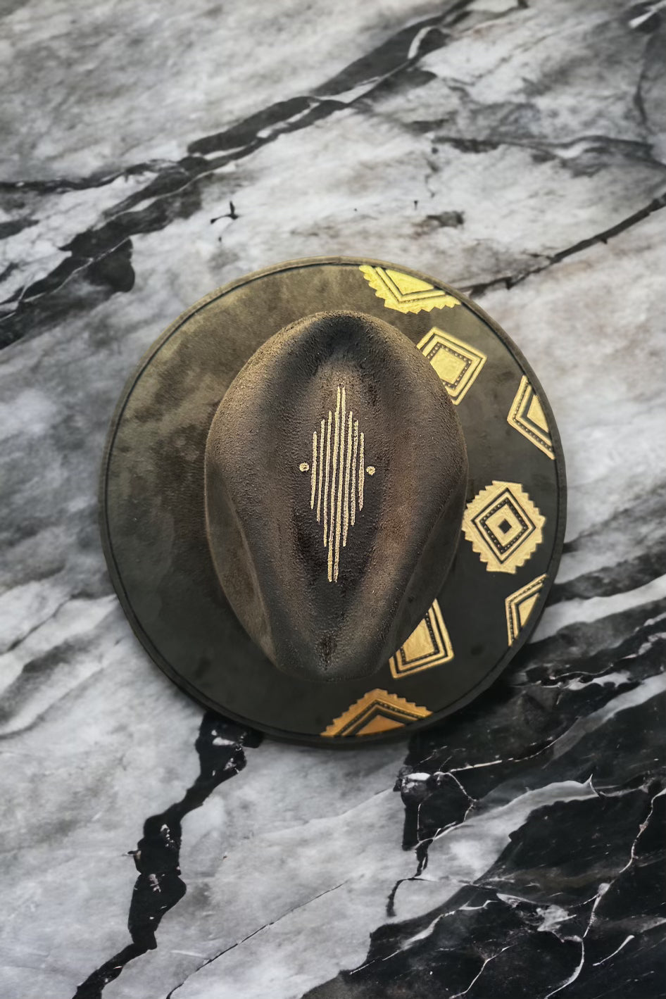 Gilded Aztec Painted Green Suede Hat