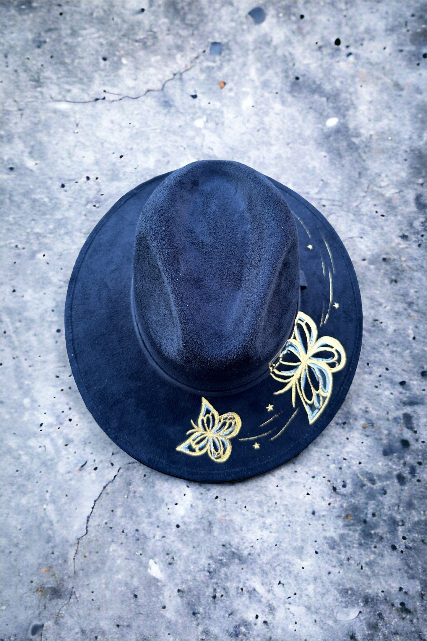 Golden Flutter Painted Black Suede Hat