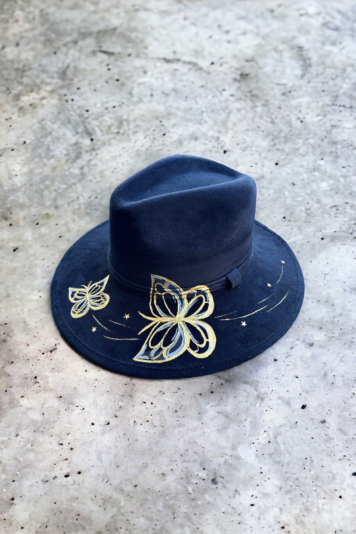 Golden Flutter Painted Black Vegan Suede Hat