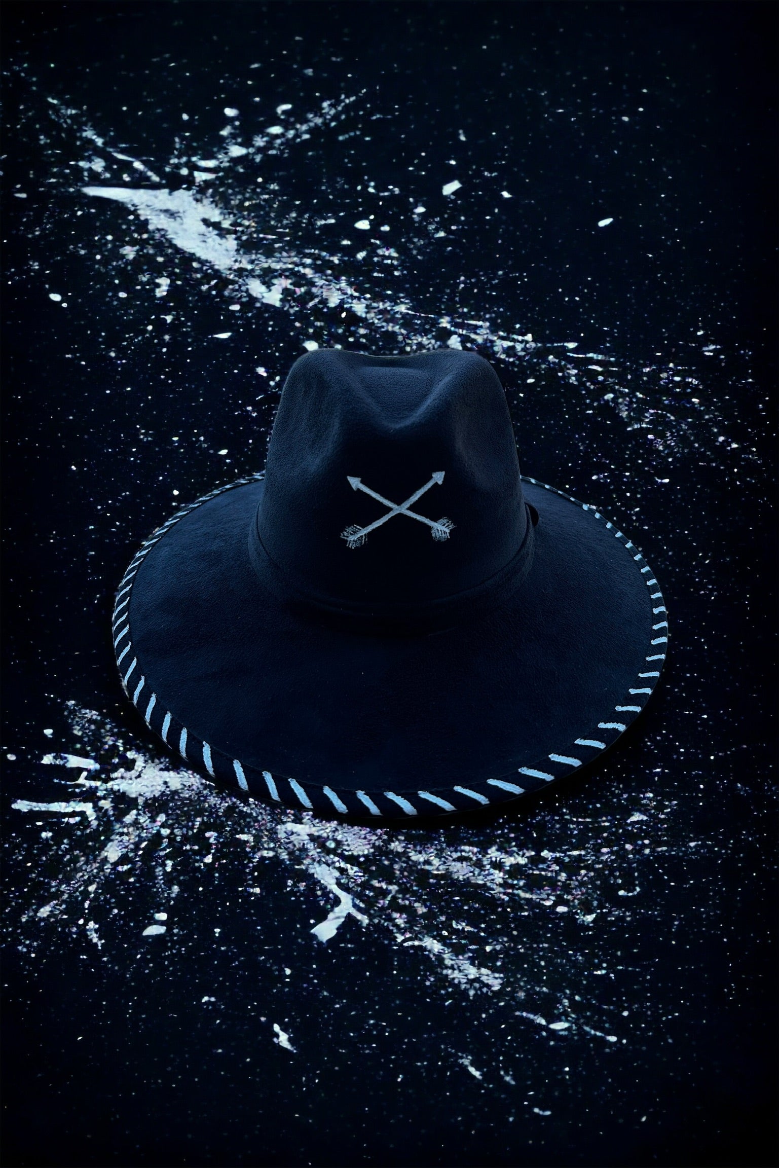 Amity Arrow Painted Black Vegan Suede Hat