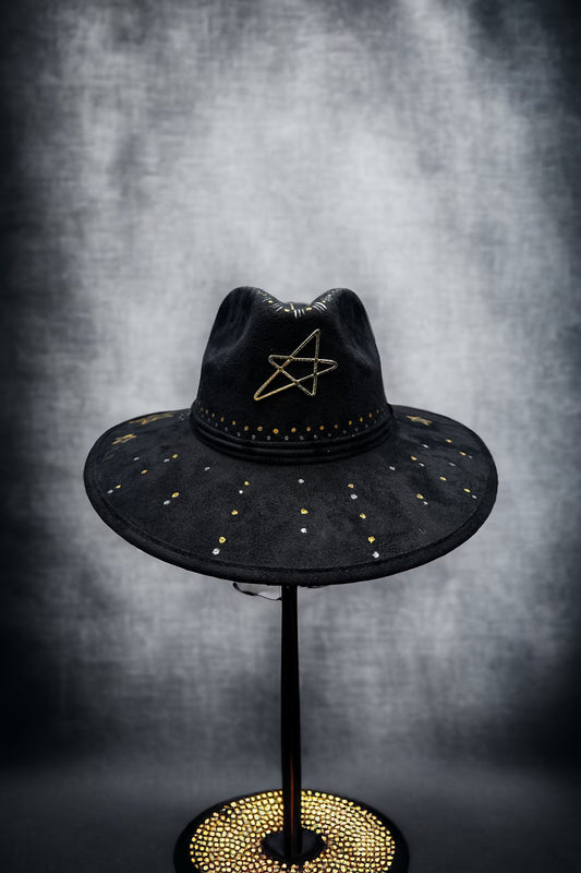 Golden Cosmos Painted Black Suede Hat