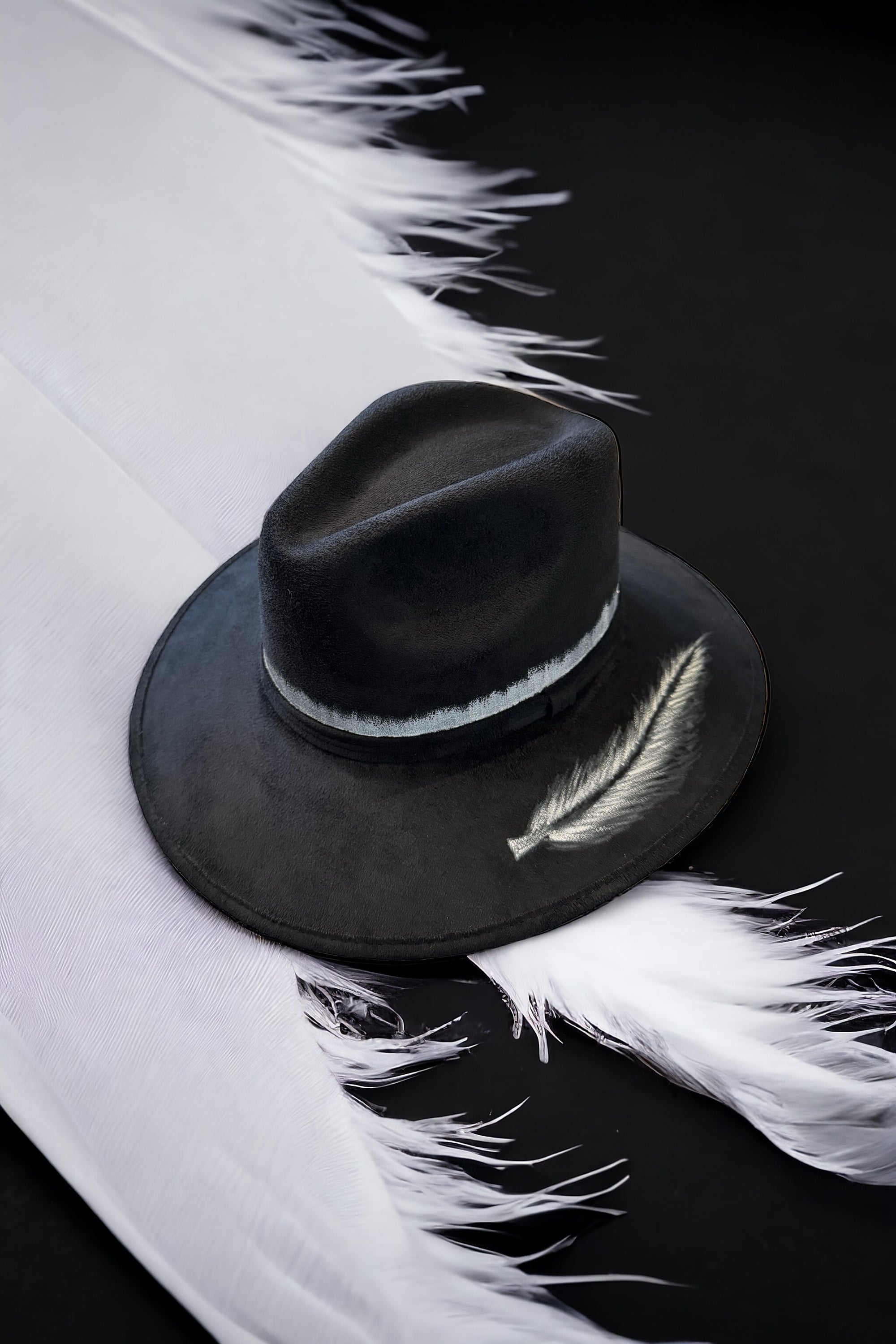 Featherlight Painted Black Suede Hat