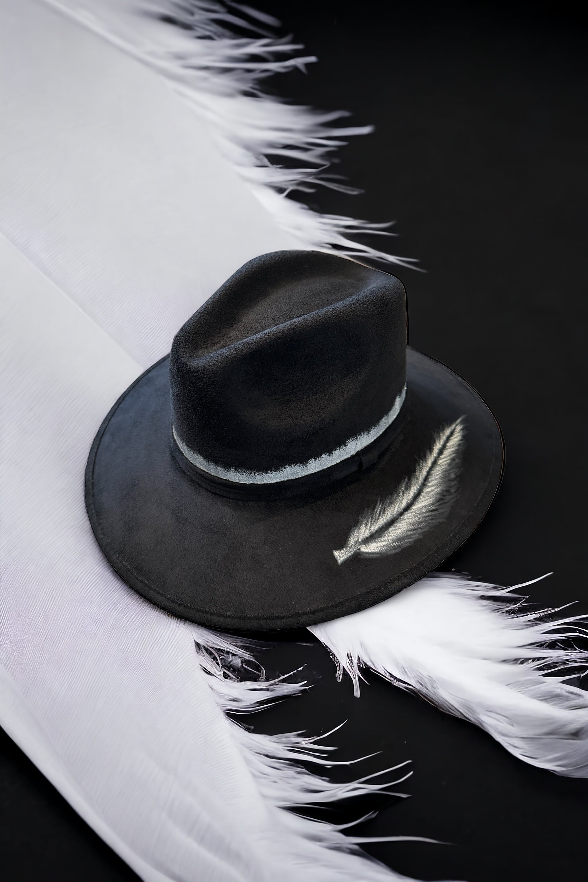 Featherlight Painted Black Vegan Suede Hat