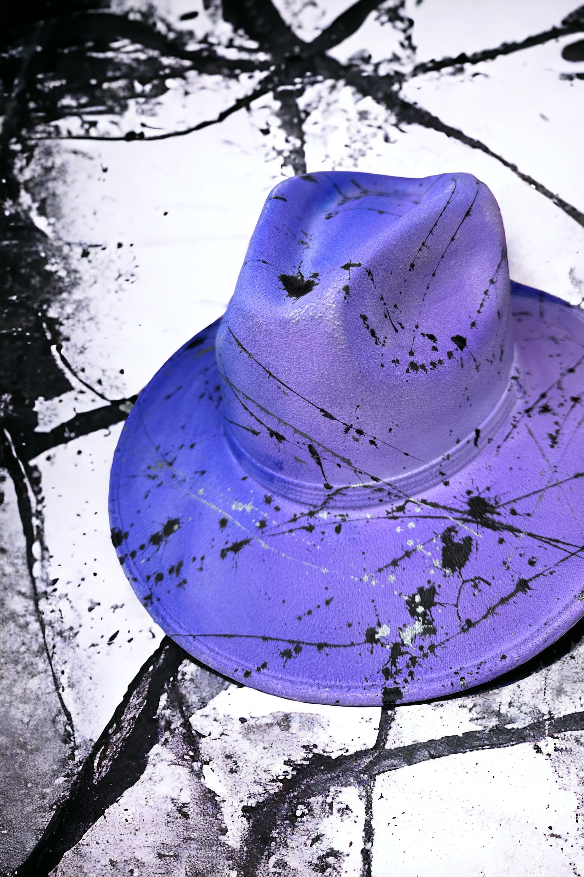 Abstract Paint Splatter Purple Ombré Vegan Suede Hat