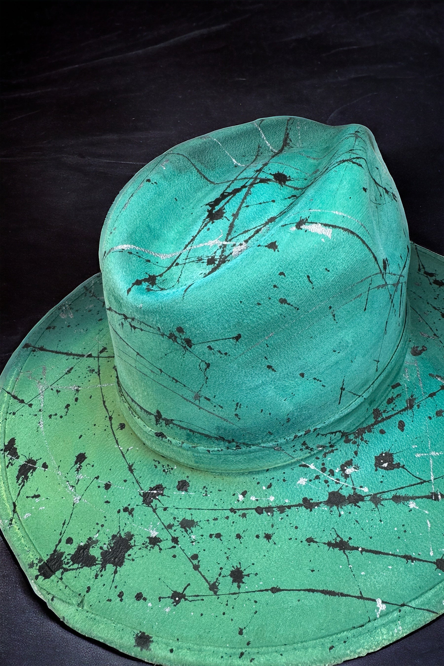 Abstract Paint Splatter Green Ombré Vegan Suede Hat