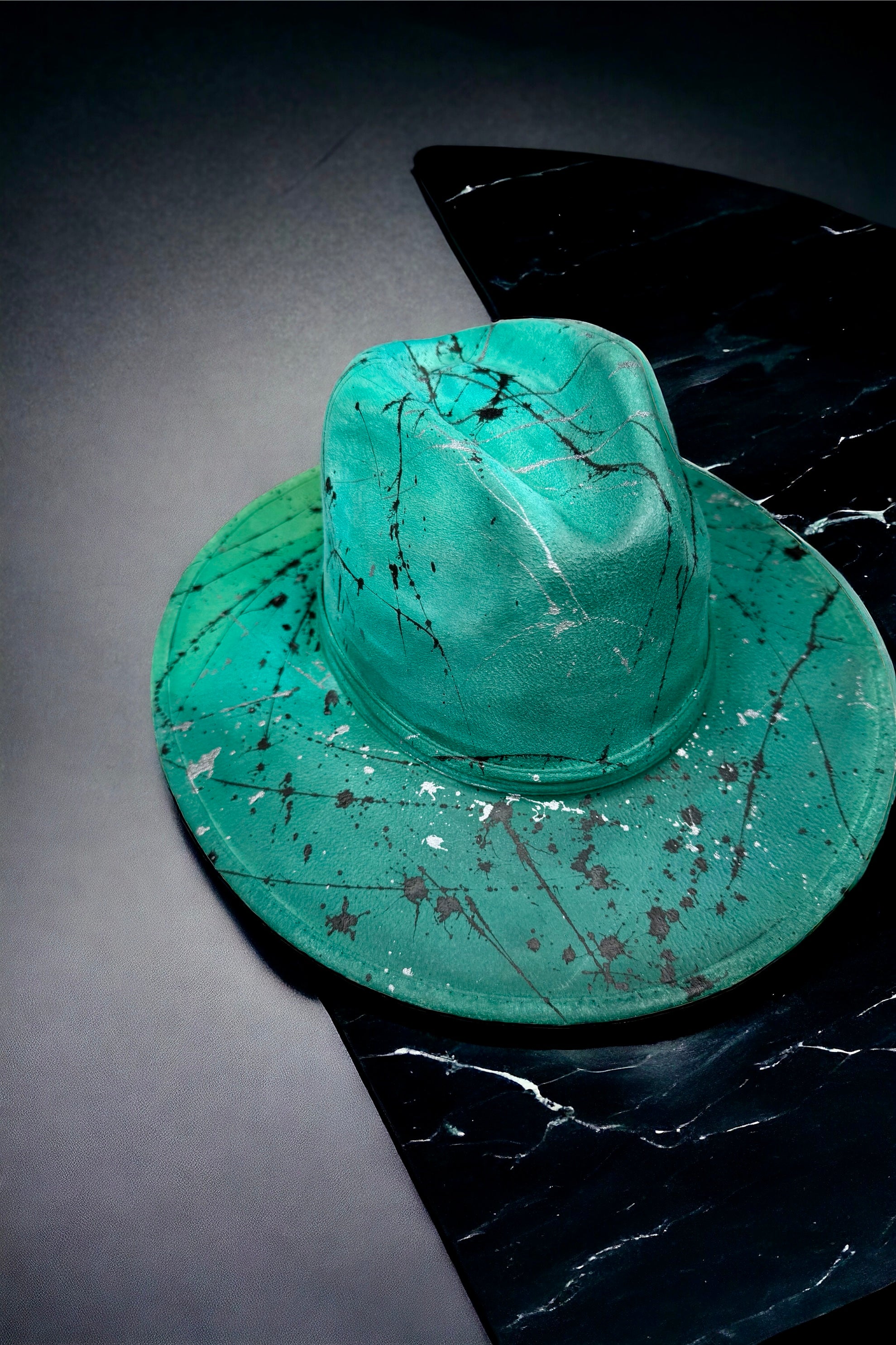 Abstract Paint Splatter Green Ombré Vegan Suede Hat