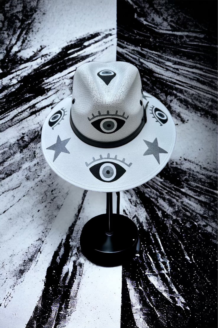 Starry Eyed Painted Jute Canvas Hat