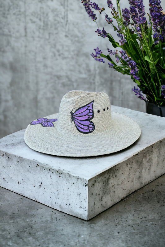 Butterfly Painted Palm Straw Hat