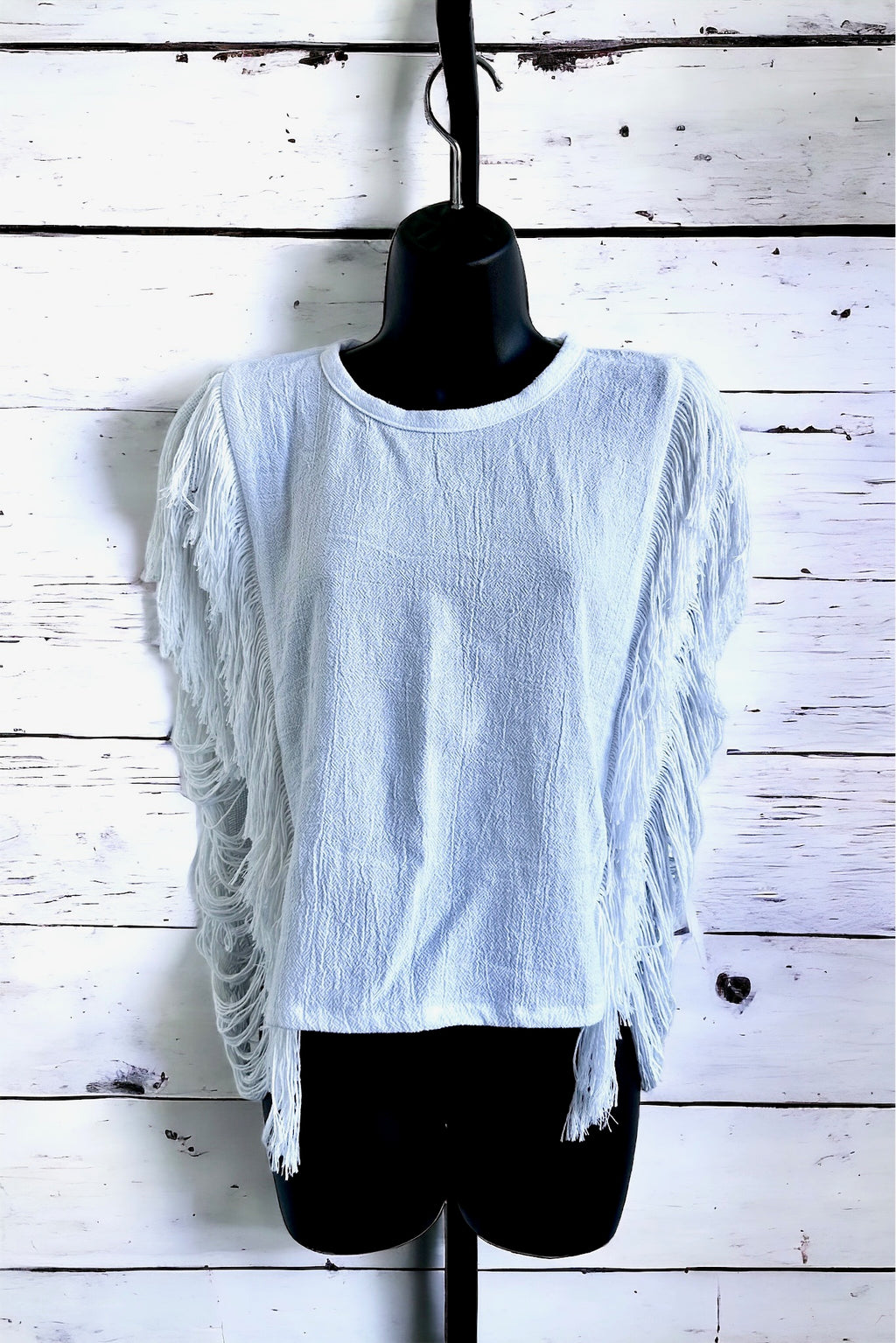 Fringe Sleeve Cotton Top - White