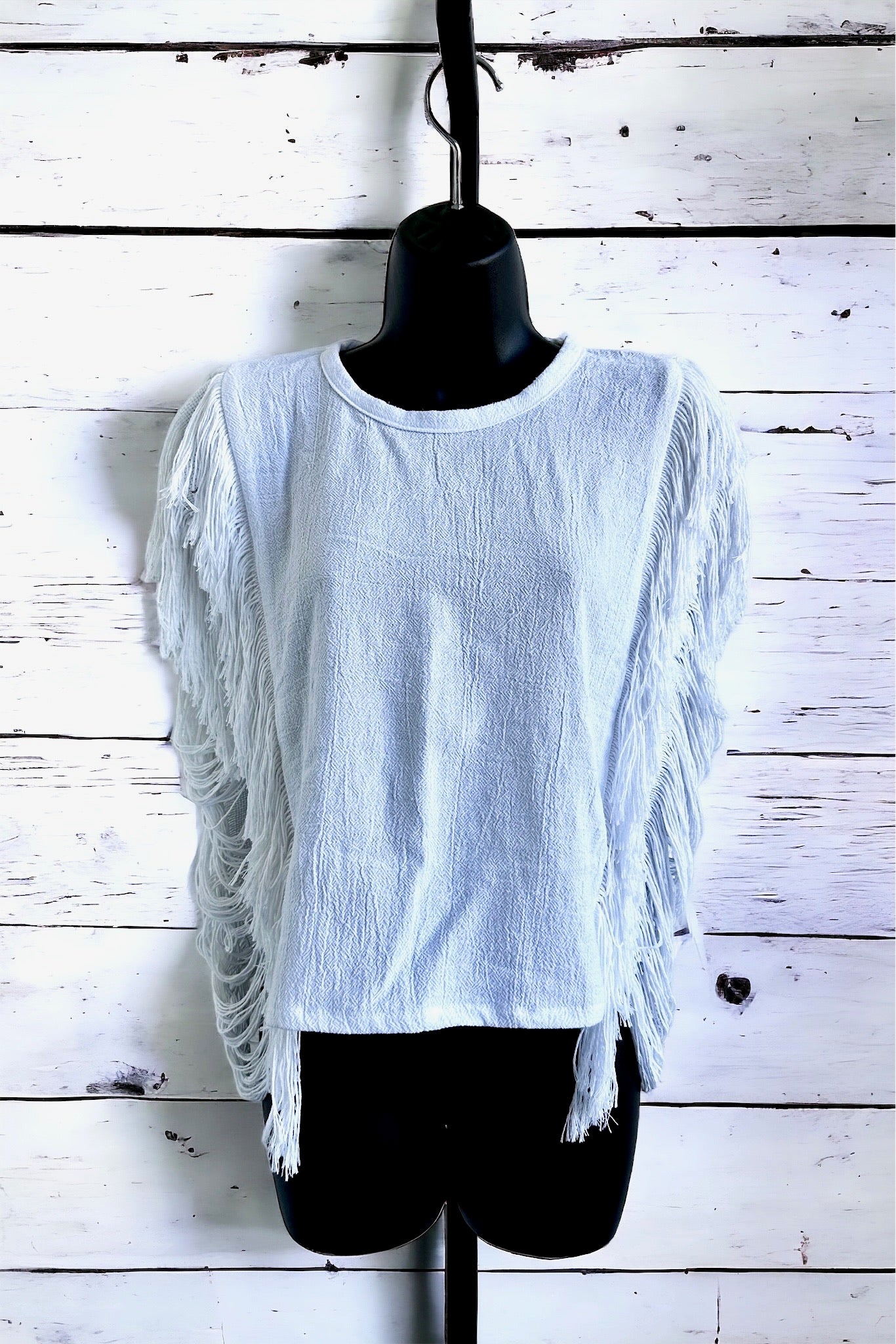 Fringe Sleeve Cotton Top - White