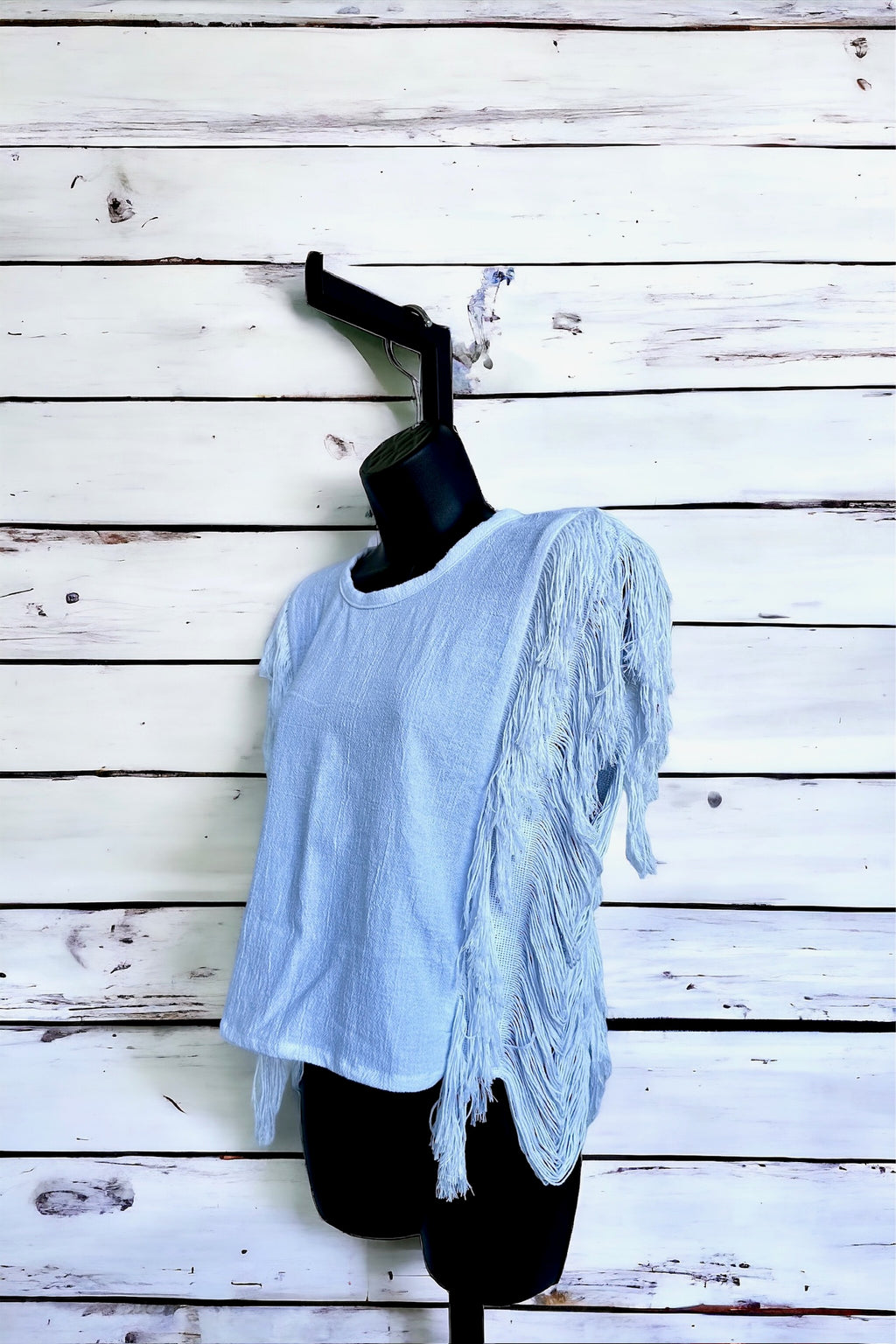 Fringe Sleeve Cotton Top - White