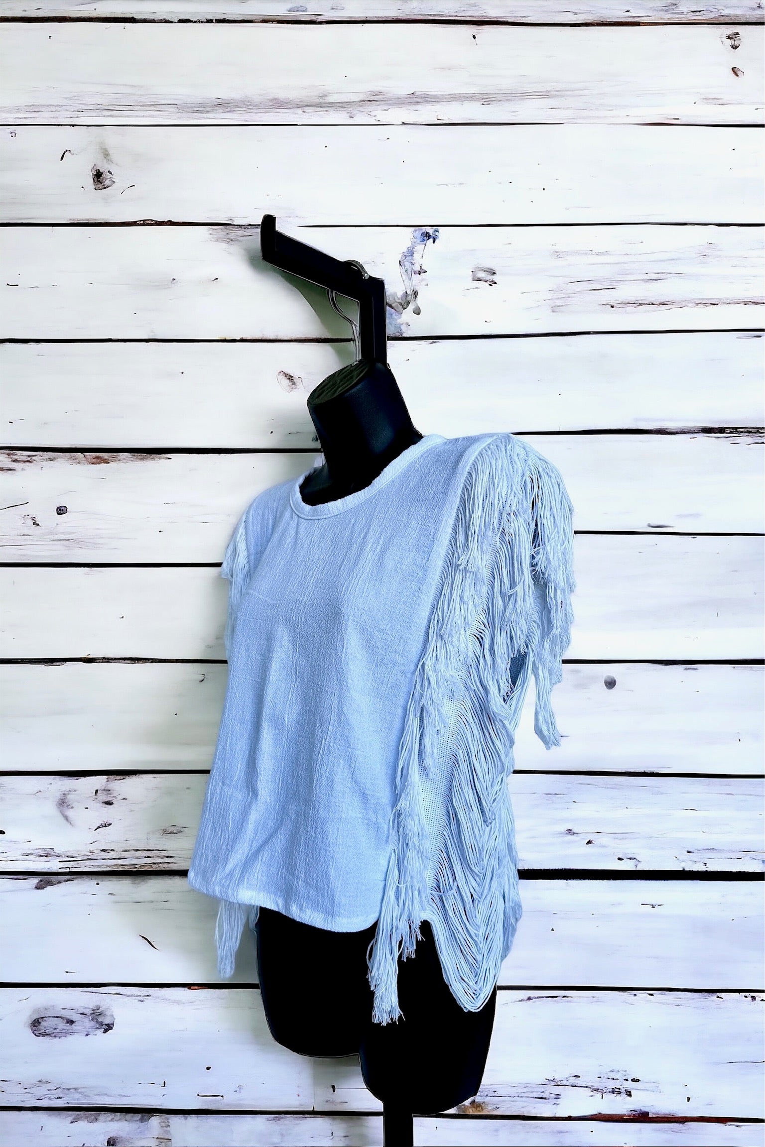 Fringe Sleeve Cotton Top - White
