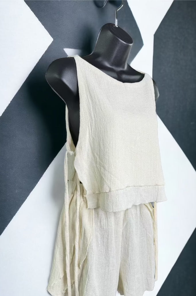 Tie-Side Cotton Tank Top - Natural