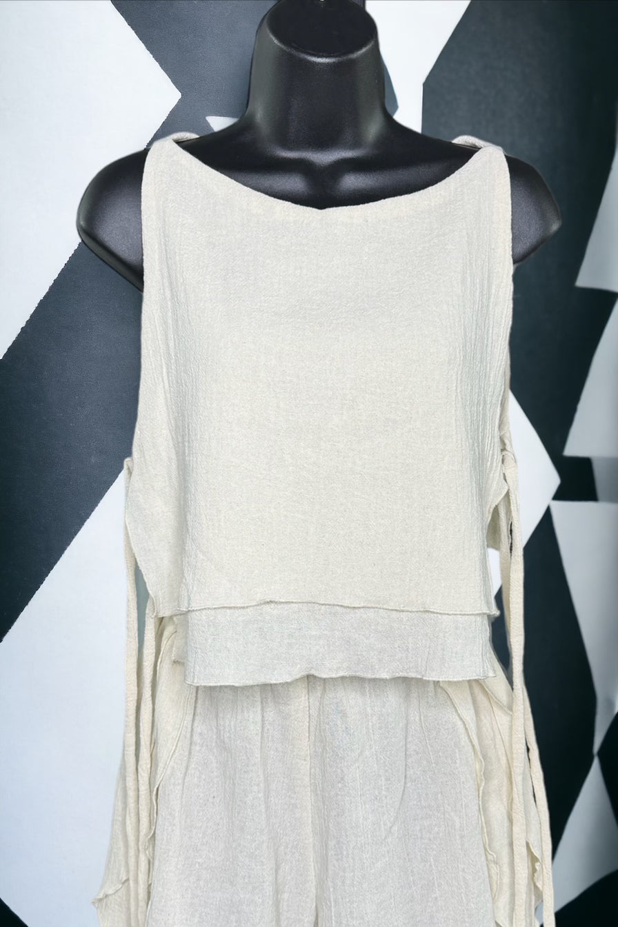 Tie-Side Cotton Tank Top - Natural