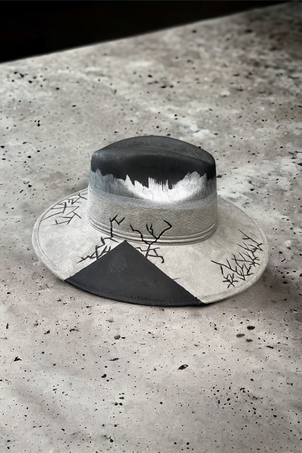 Fracture Gray Painted Suede Hat