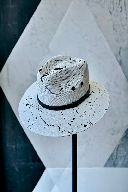 Abstract Paint Splatter White Jute Hat