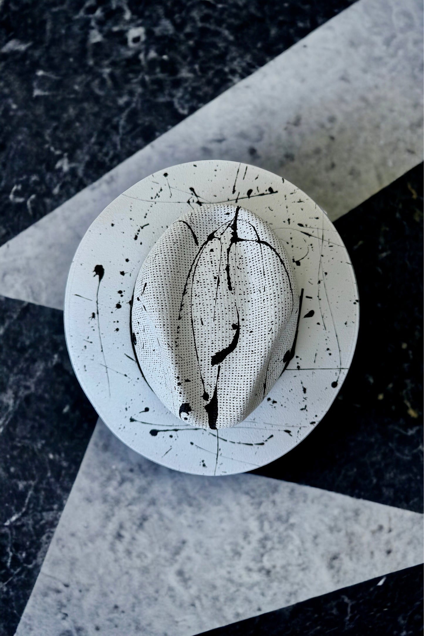 Abstract Paint Splatter White Jute Hat